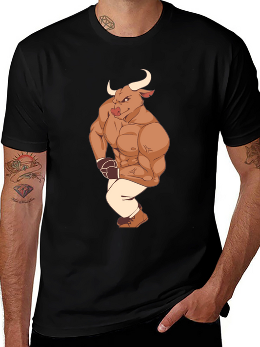 Cartoon Bull Boxer Graphic Tee - Black