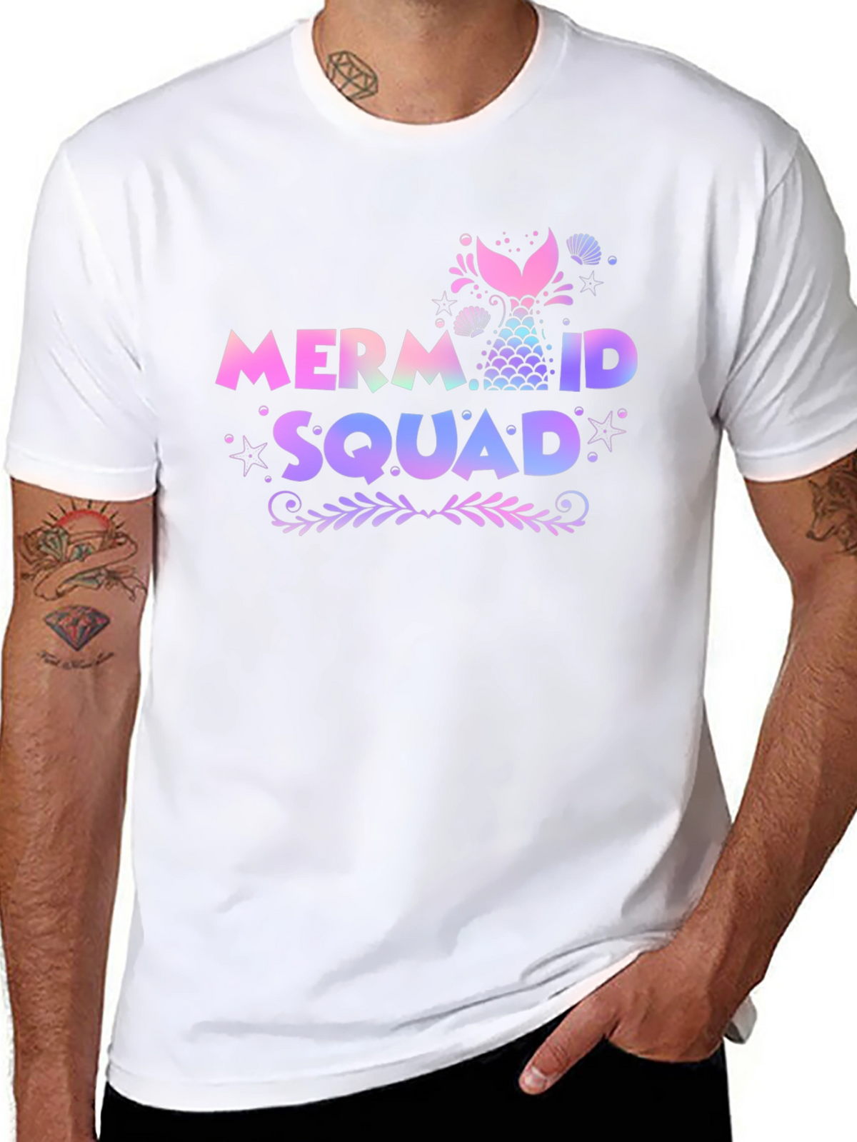 Mermaid Squad Tee - Black Cotton Crew Neck