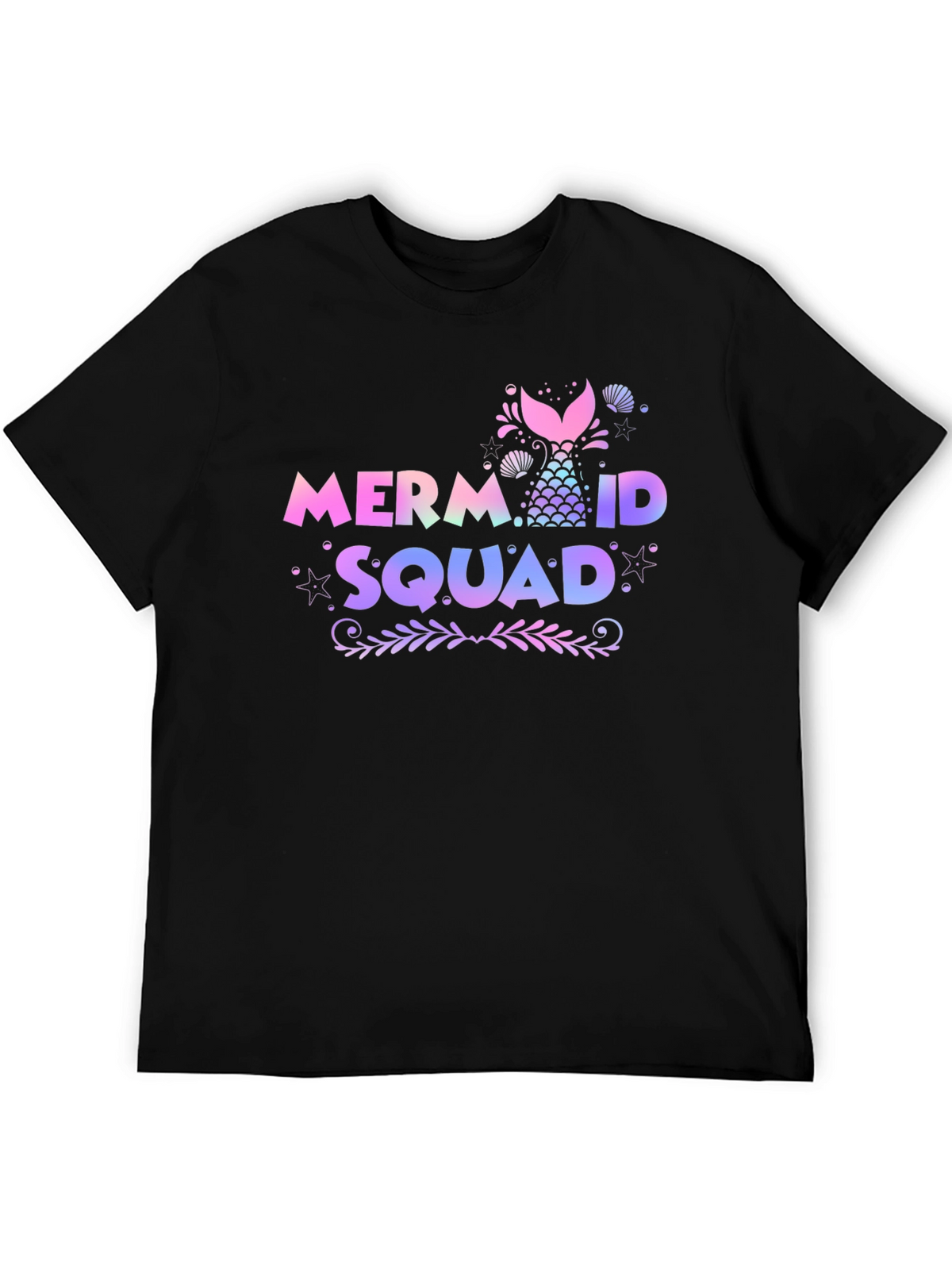 Mermaid Squad Tee - Black Cotton Crew Neck