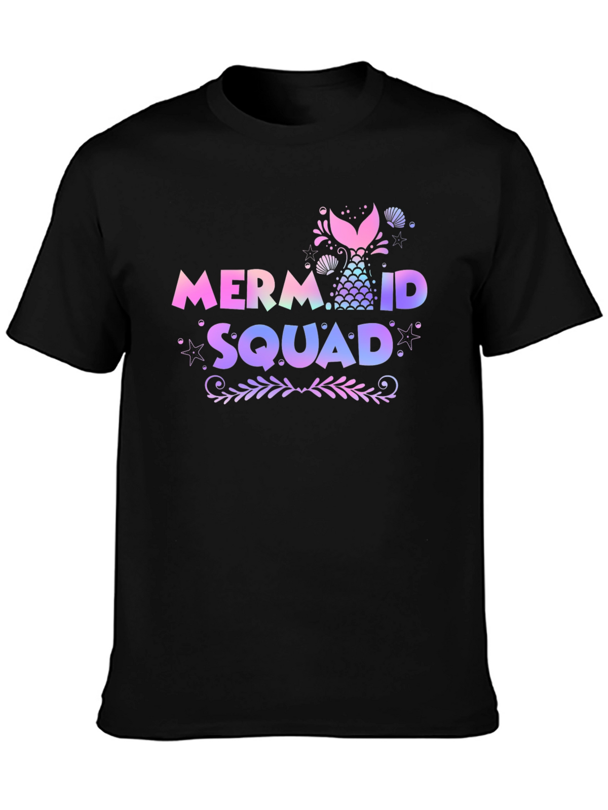Mermaid Squad Tee - Black Cotton Crew Neck