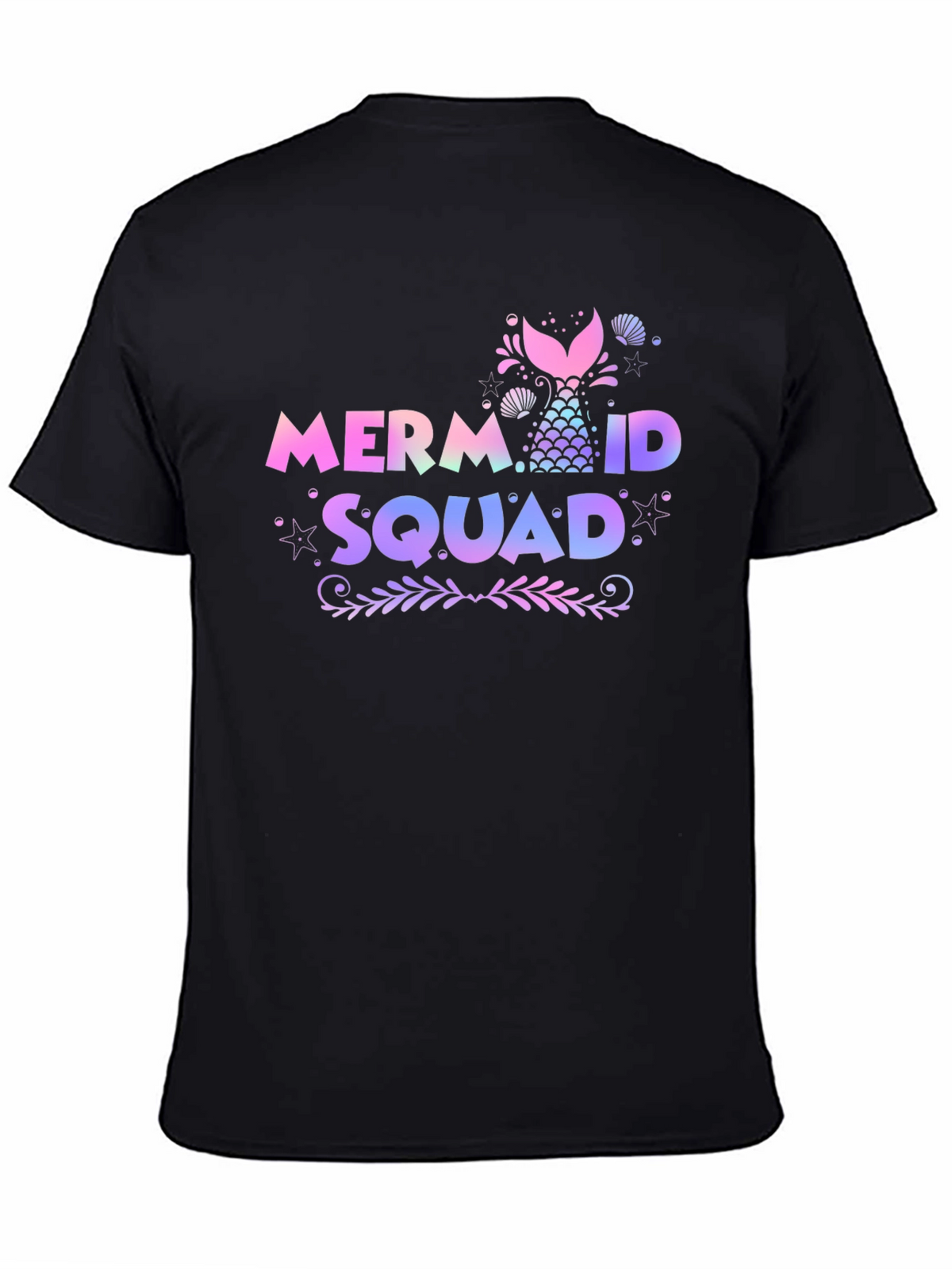 Mermaid Squad Tee - Black Cotton Crew Neck