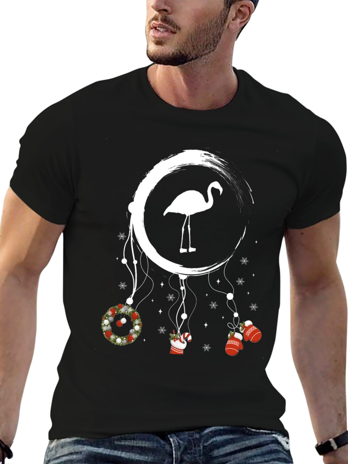 Festive Flamingo Christmas Graphic Tee