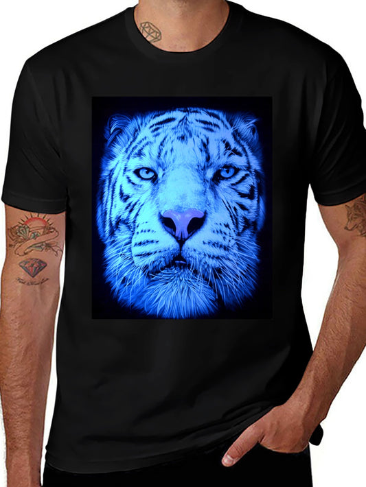 Cool Blue Tiger Graphic Black T-Shirt