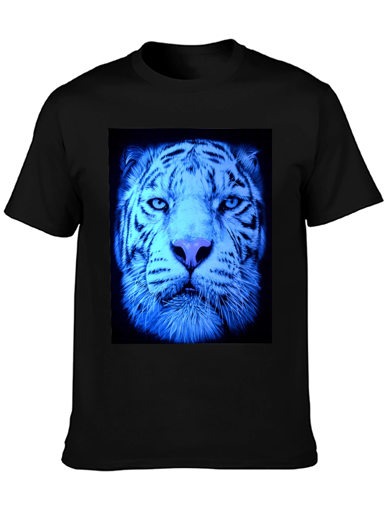 Cool Blue Tiger Graphic Black T-Shirt