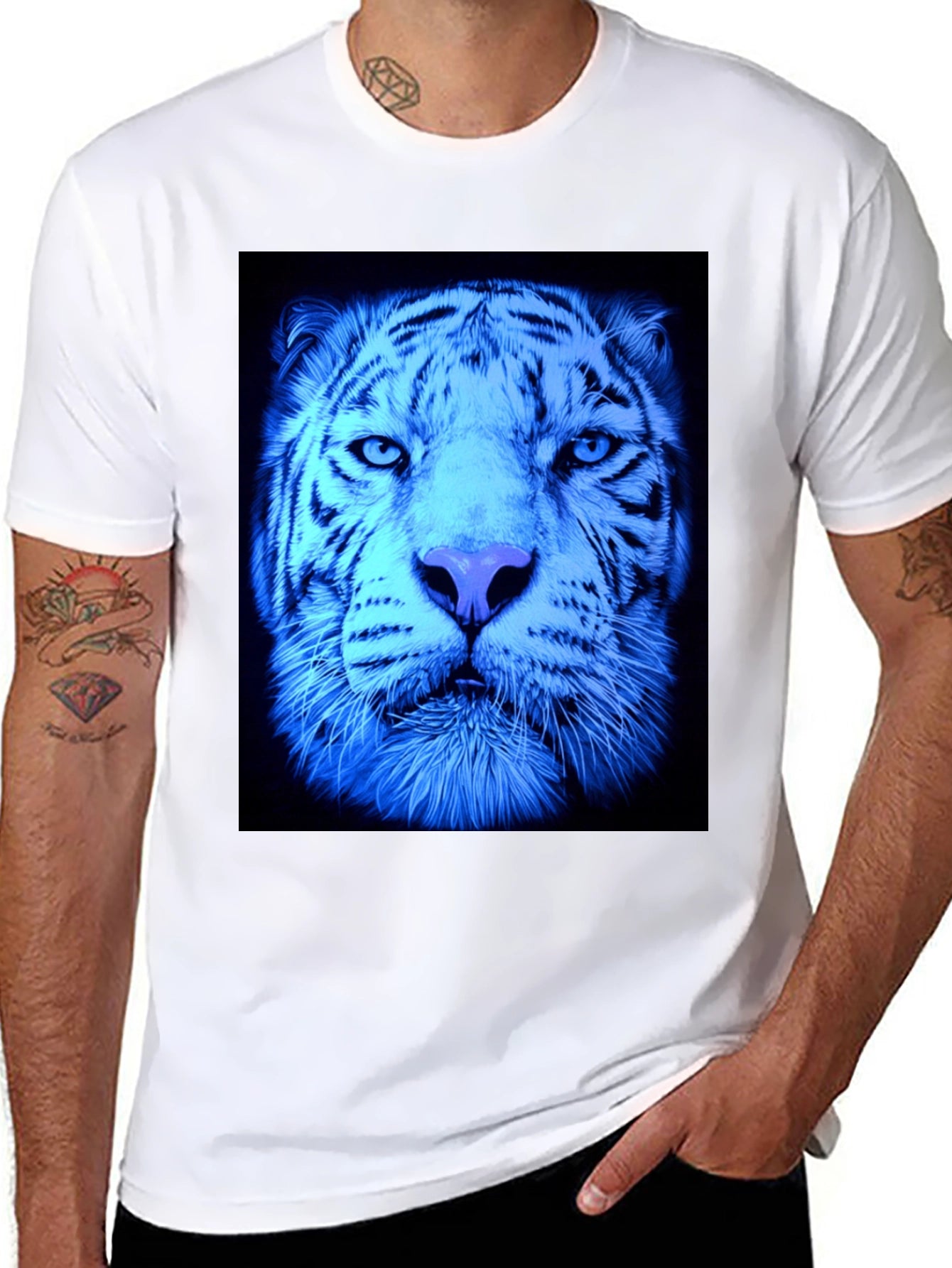 Cool Blue Tiger Graphic Black T-Shirt