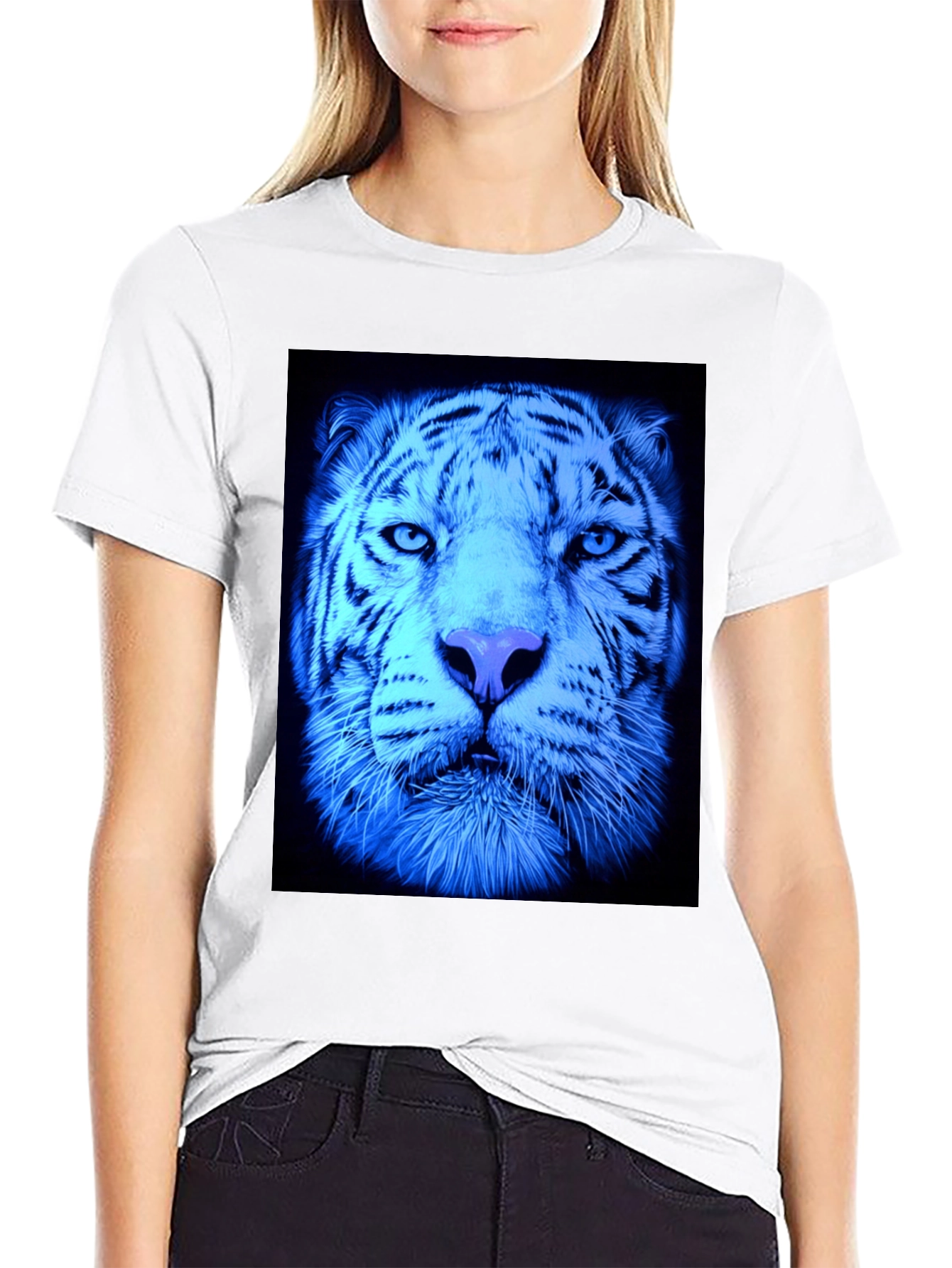 Cool Blue Tiger Graphic Black T-Shirt