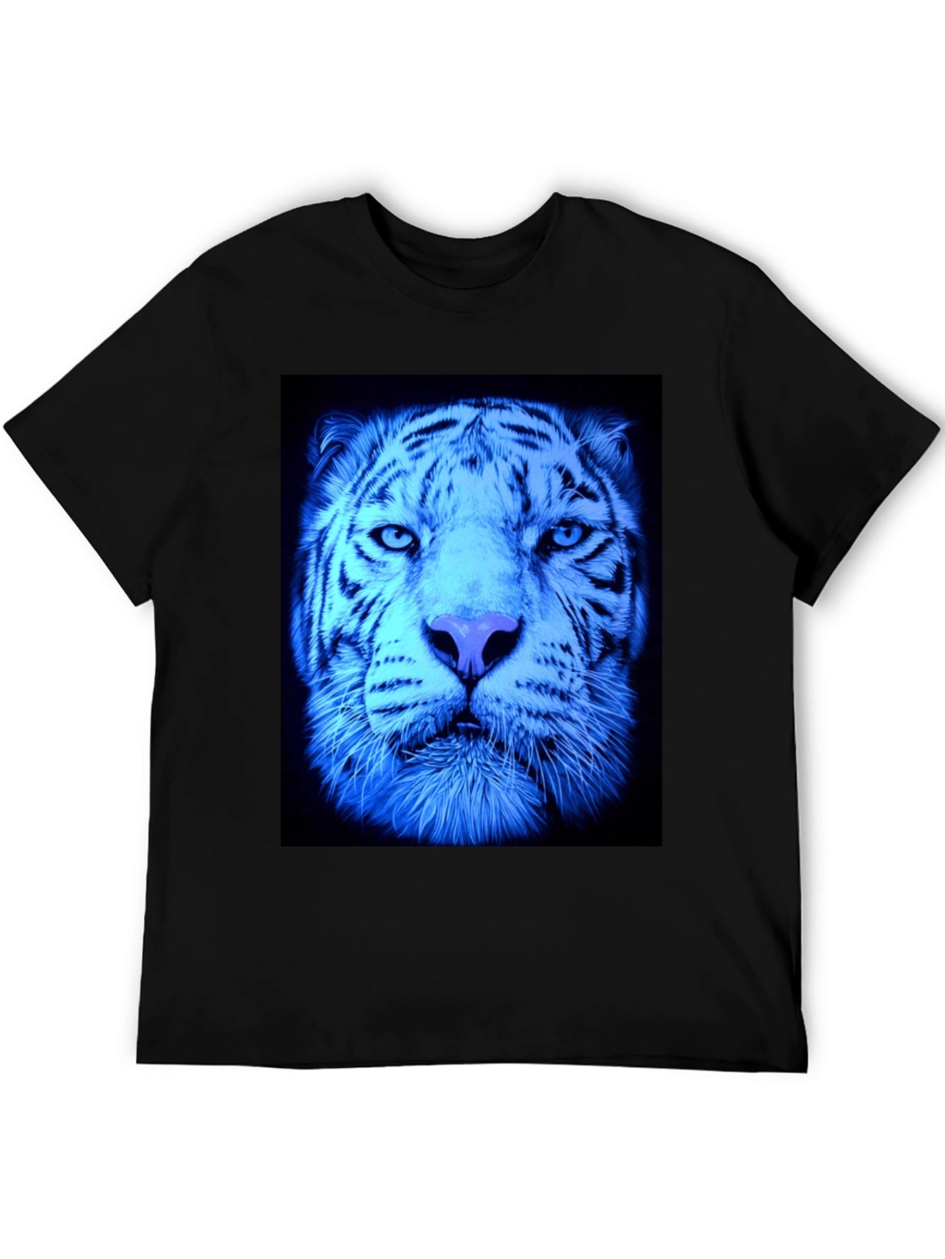Cool Blue Tiger Graphic Black T-Shirt
