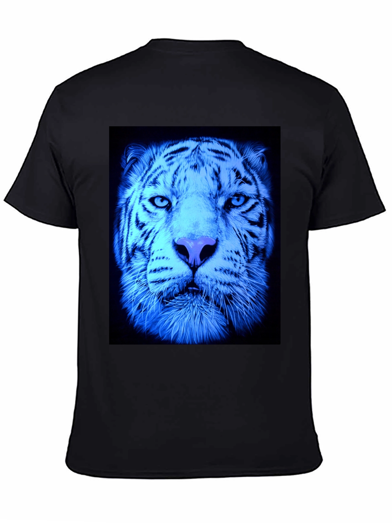 Cool Blue Tiger Graphic Black T-Shirt