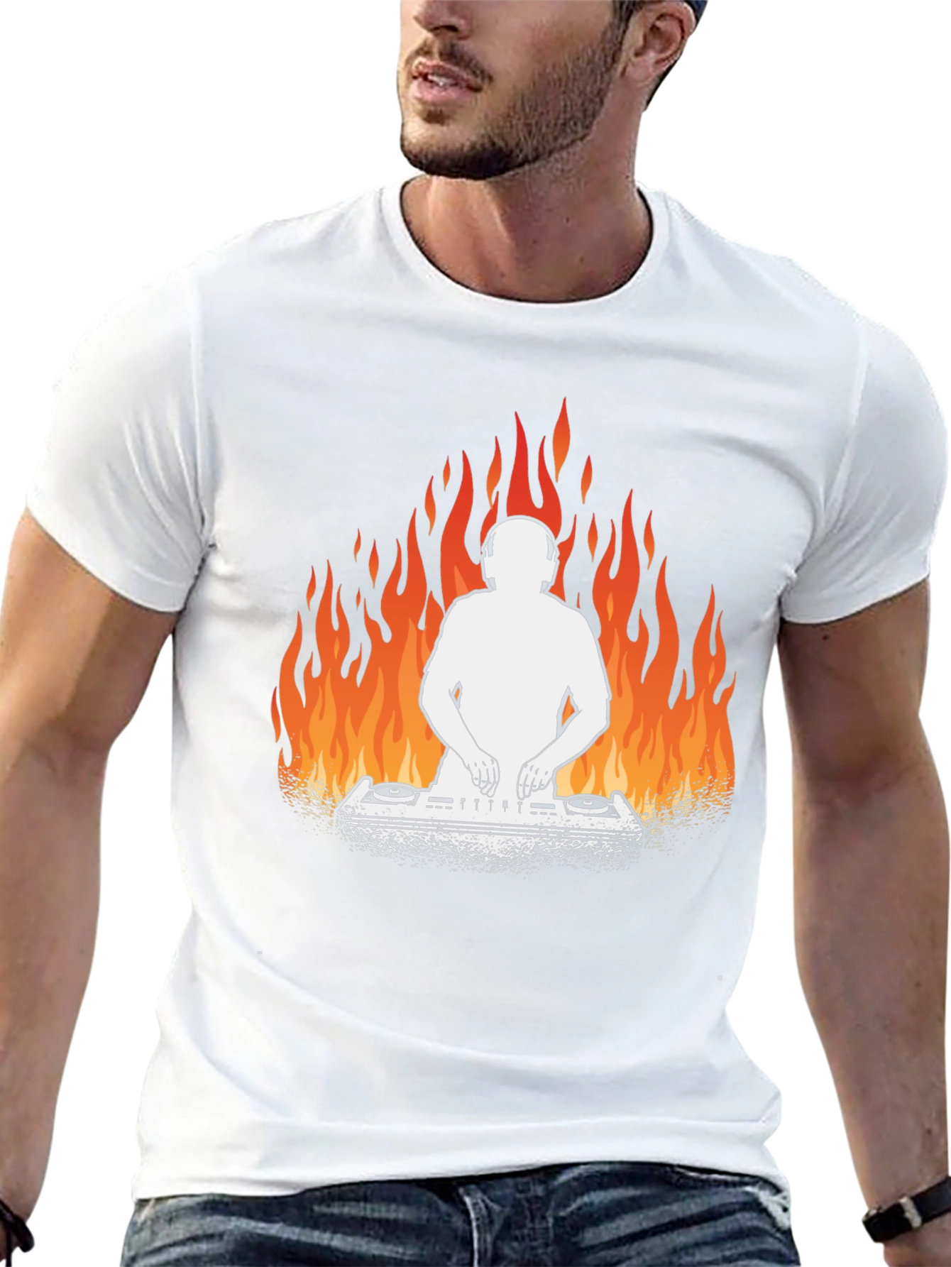 DJ on Fire Graphic Tee - Cool Black T-Shirt