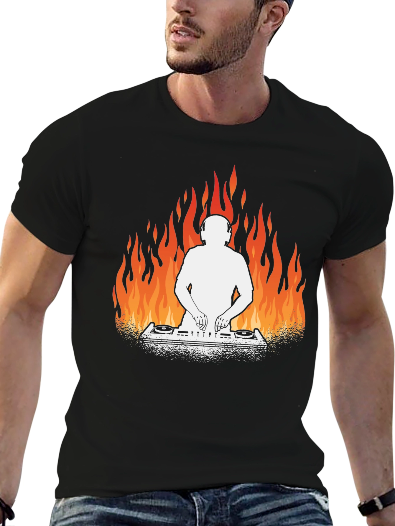 DJ on Fire Graphic Tee - Cool Black T-Shirt