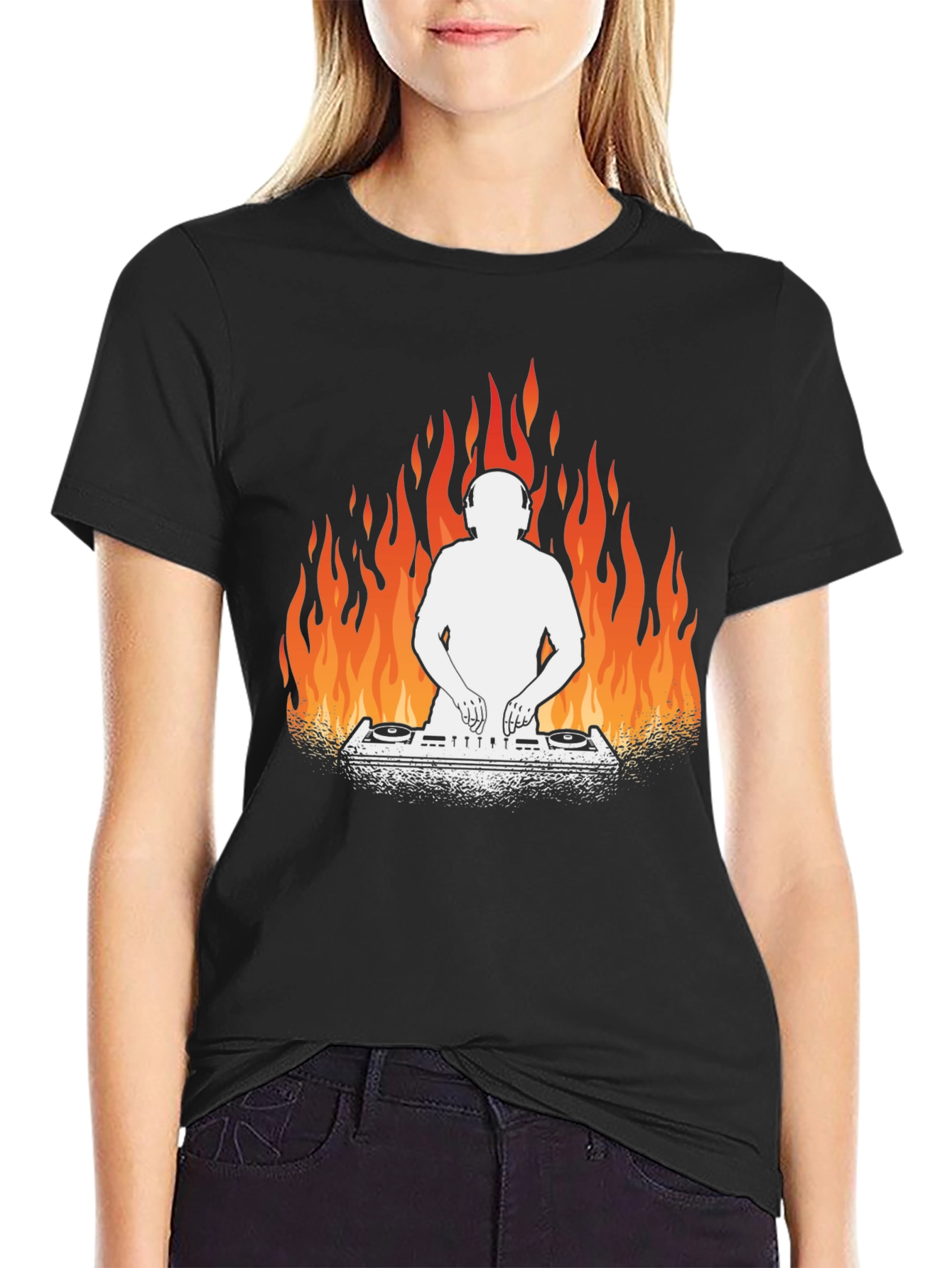 DJ on Fire Graphic Tee - Cool Black T-Shirt
