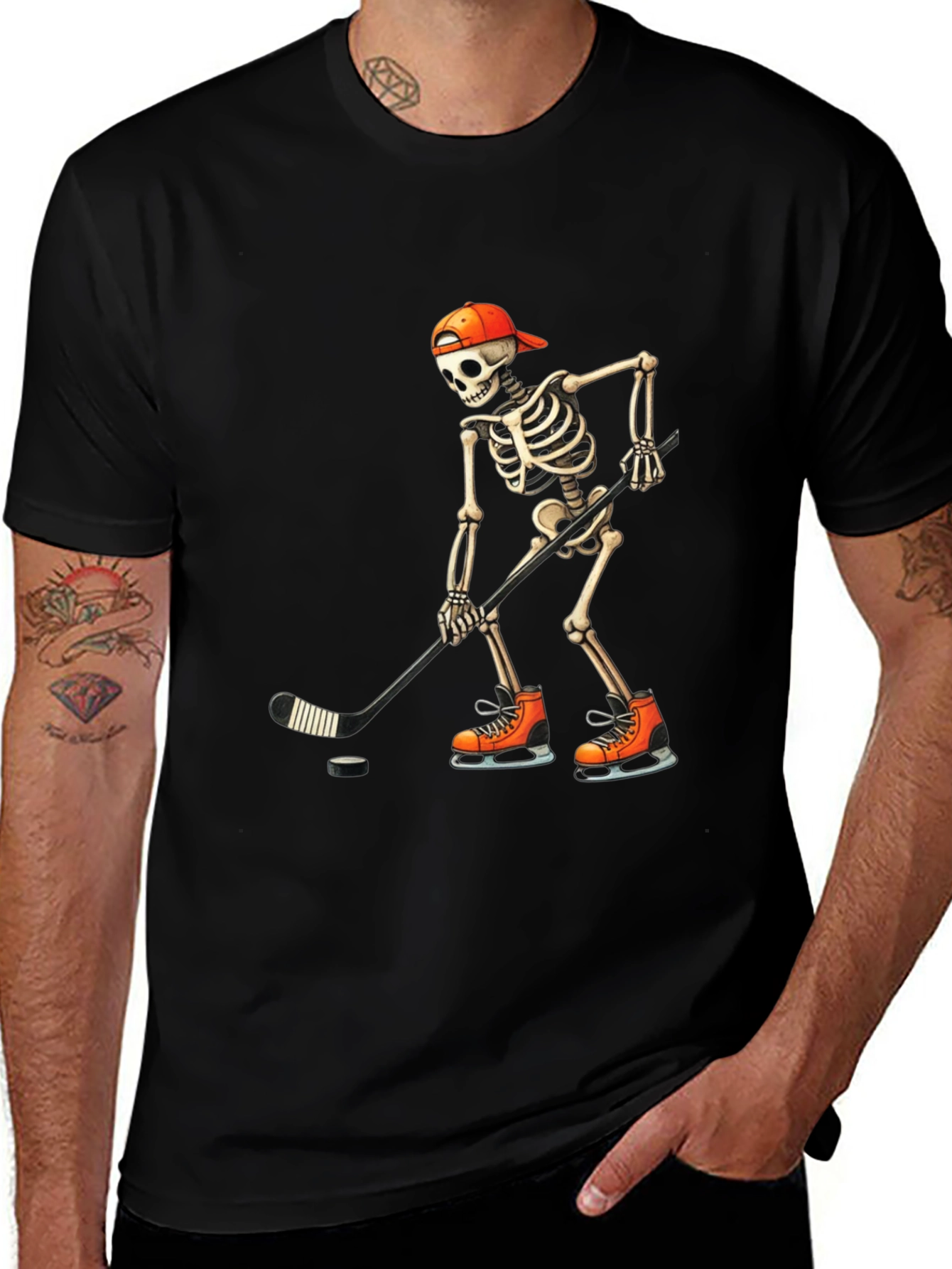 Hockey Skeleton T-Shirt - Skull Halloween Tee