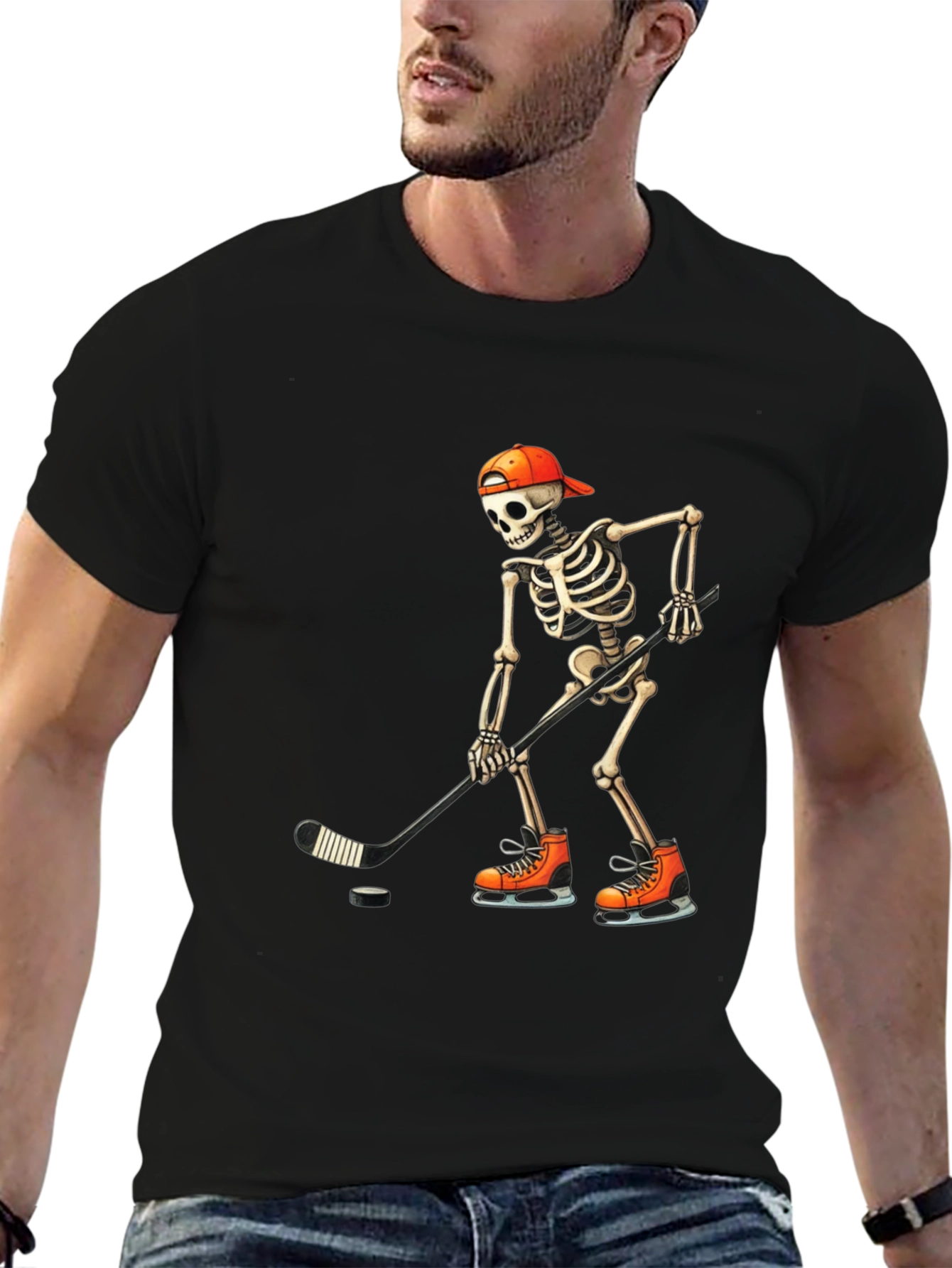 Hockey Skeleton T-Shirt - Skull Halloween Tee
