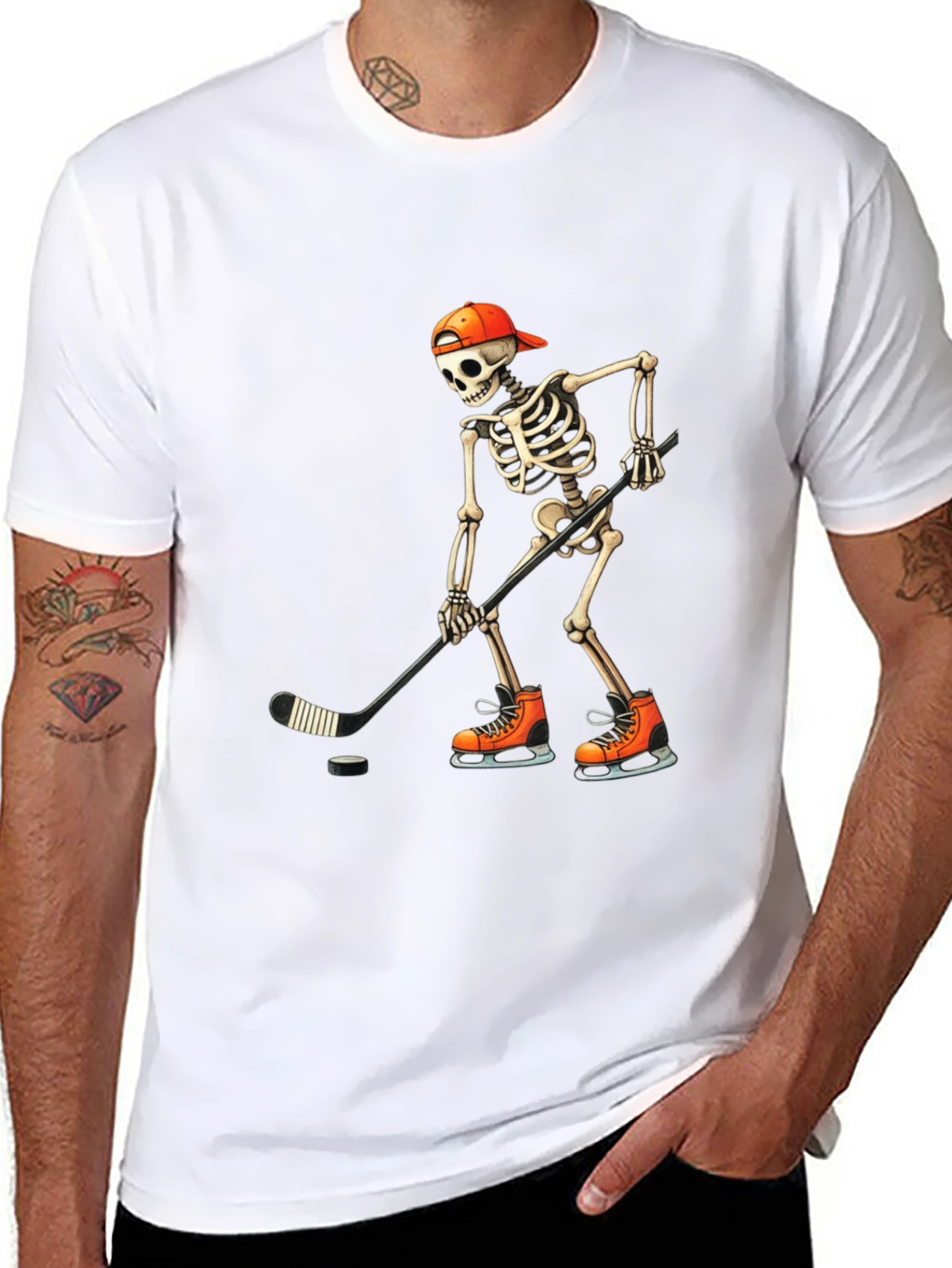 Hockey Skeleton T-Shirt - Skull Halloween Tee