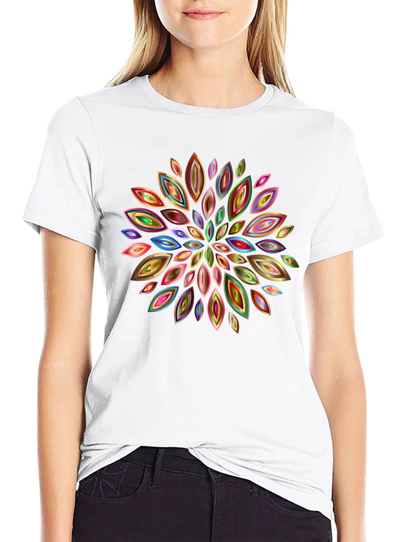 Abstract Floral Pattern Black T-Shirt