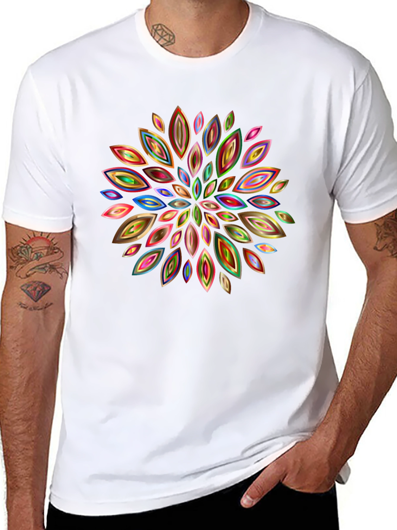 Abstract Floral Pattern Black T-Shirt