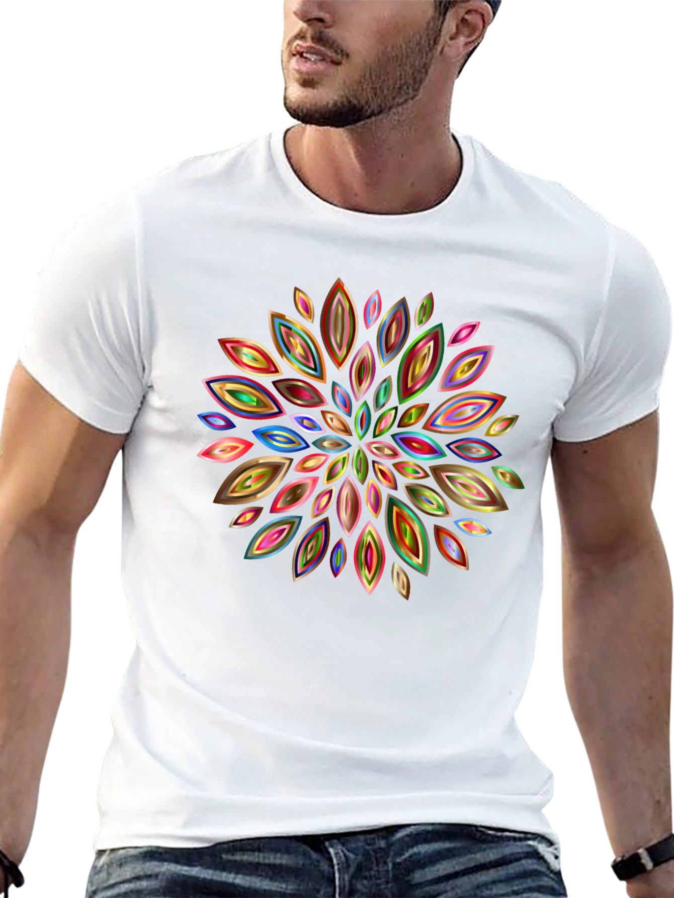 Abstract Floral Pattern Black T-Shirt