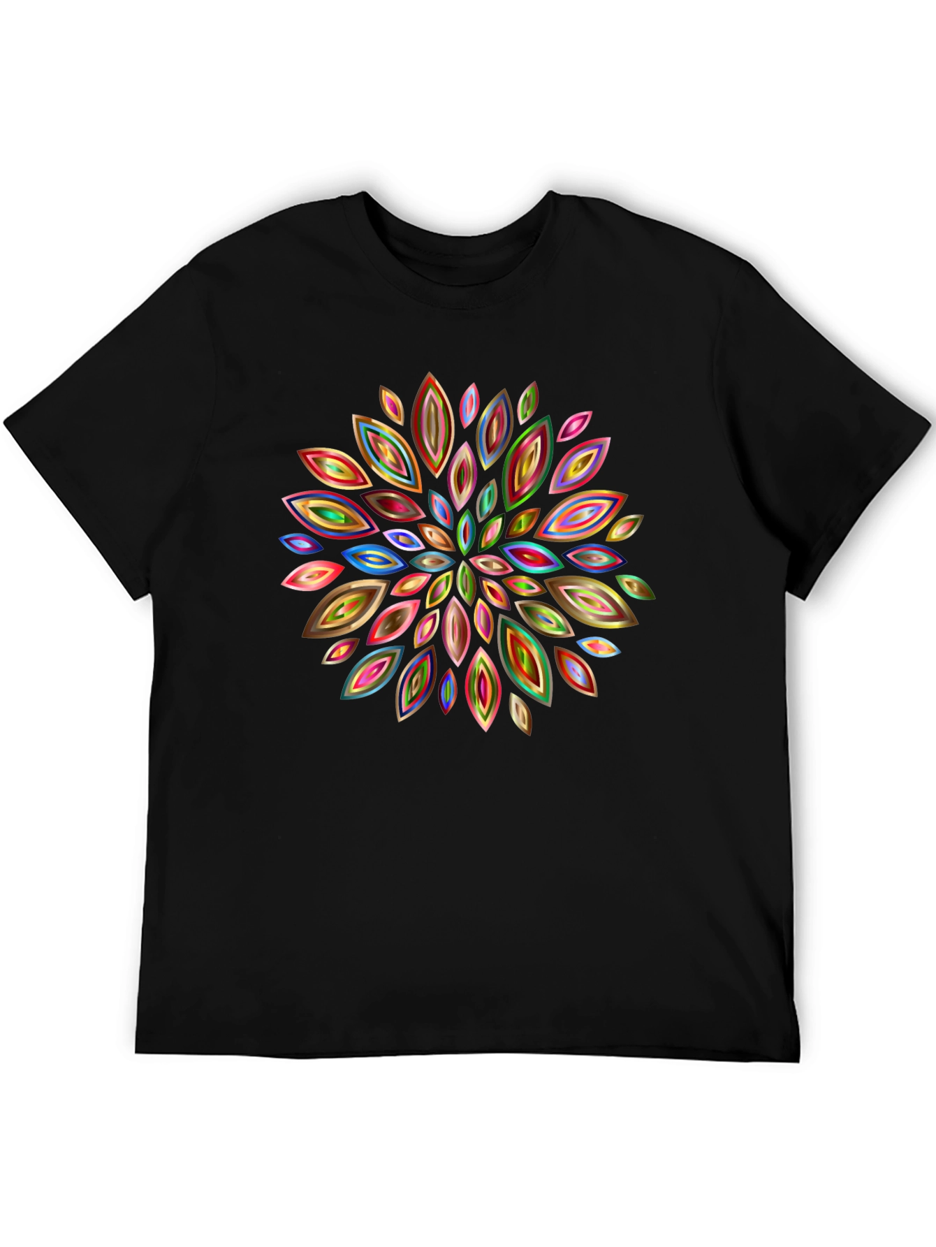 Abstract Floral Pattern Black T-Shirt