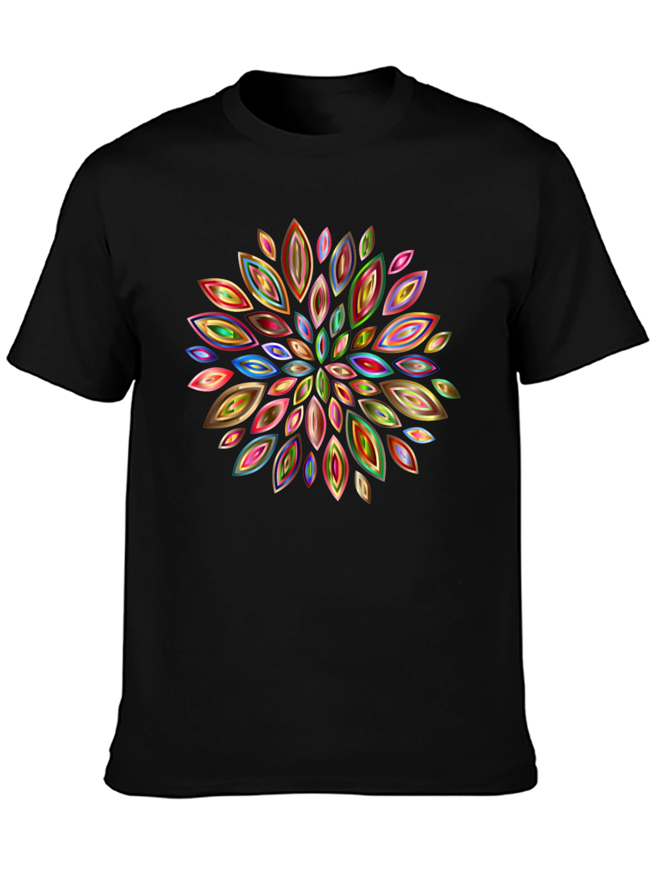 Abstract Floral Pattern Black T-Shirt