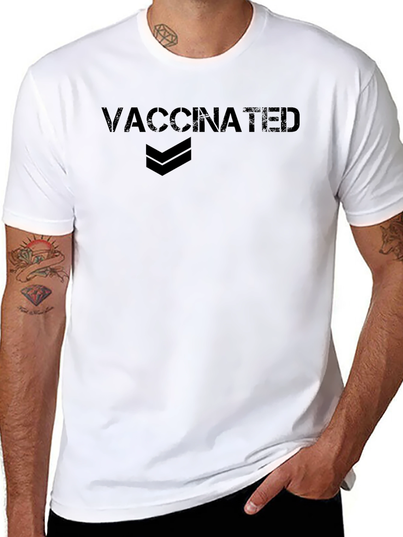 Vaccinated Graphic Tee - Black Cotton Casual Shirt