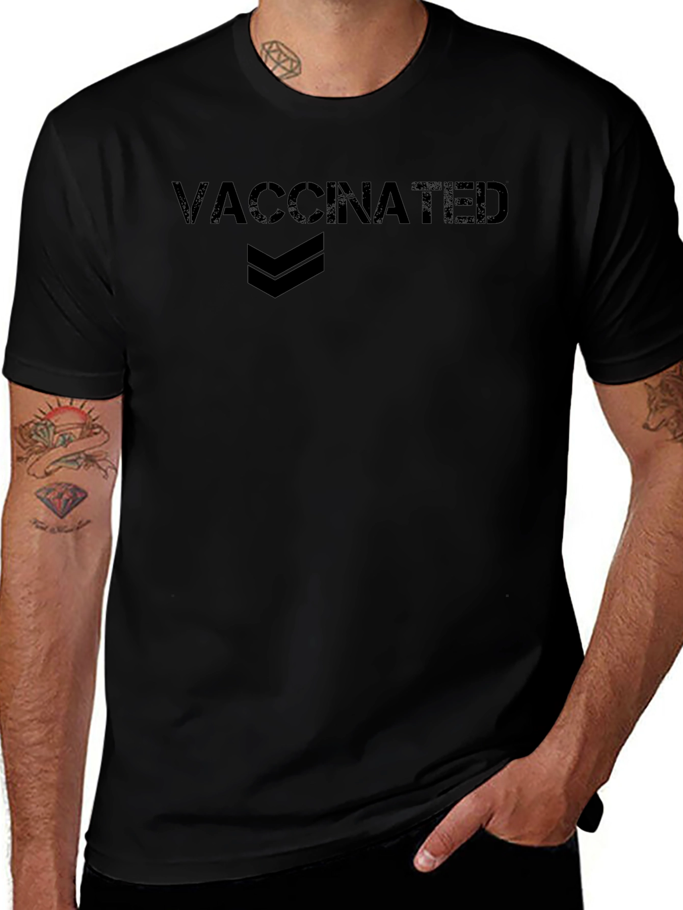 Vaccinated Graphic Tee - Black Cotton Casual Shirt