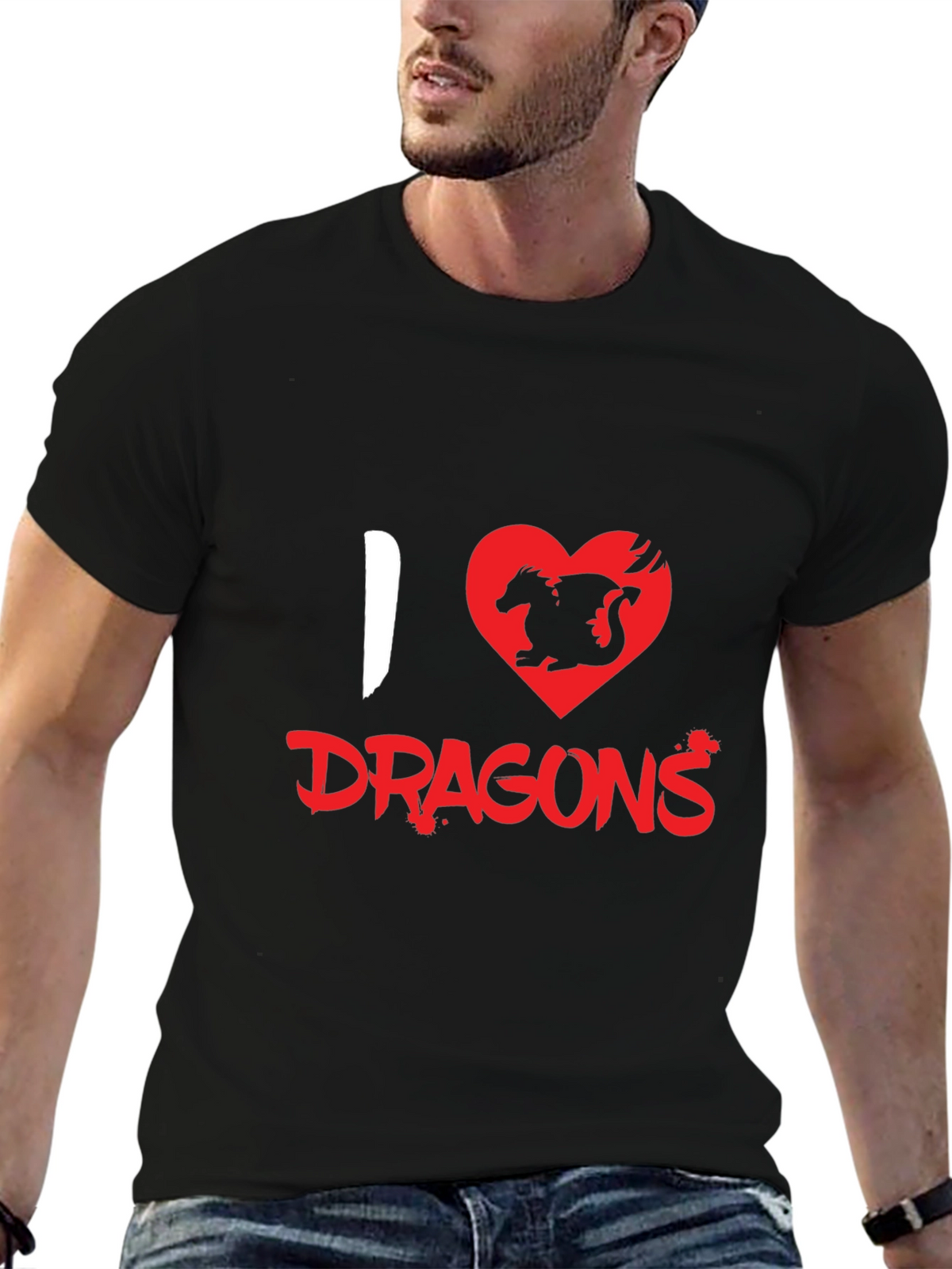 I Heart Dragons Graphic Tee - Black Cotton T-Shirt