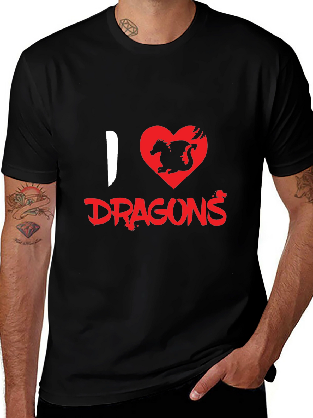 I Heart Dragons Graphic Tee - Black Cotton T-Shirt