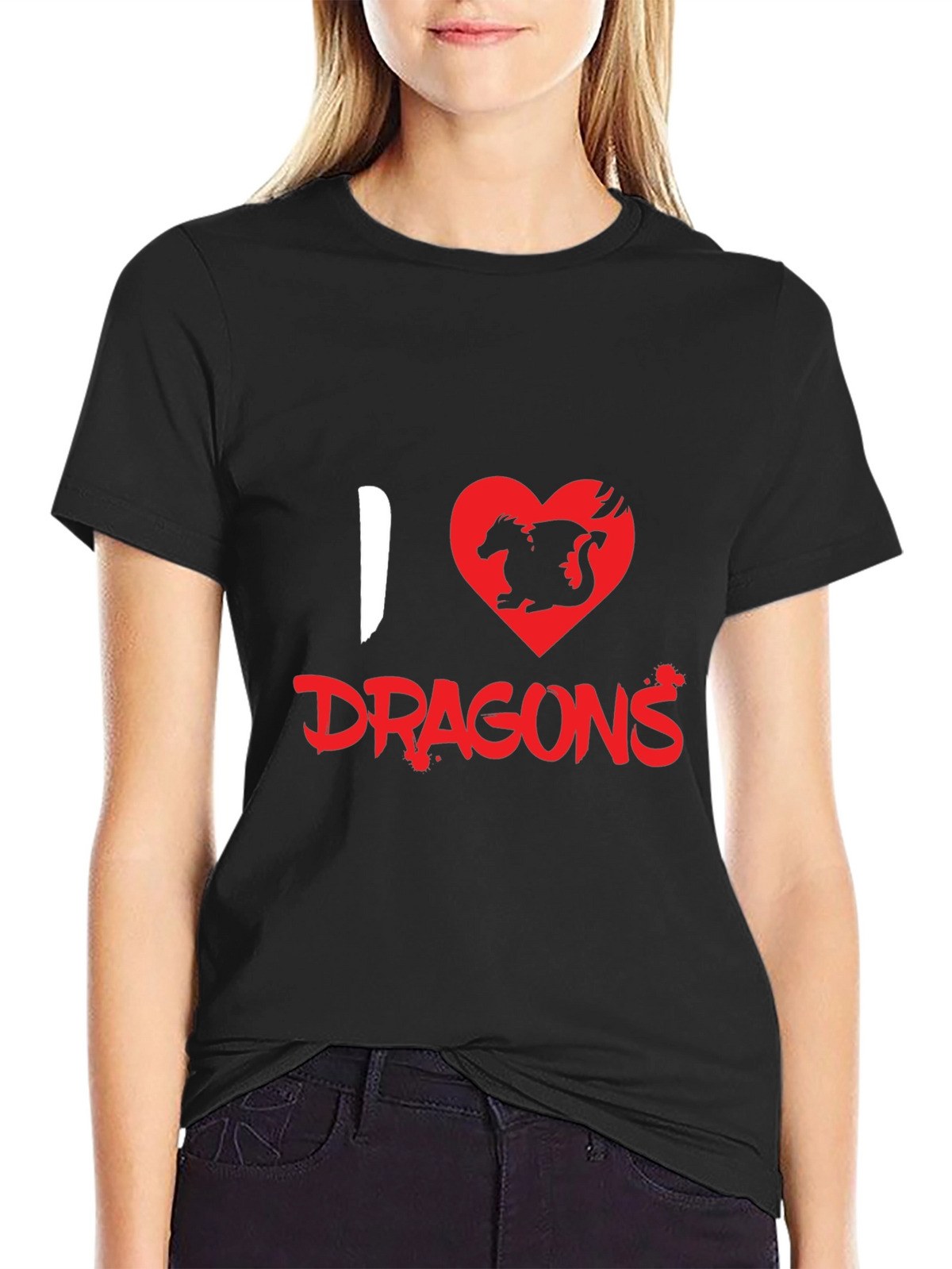 I Heart Dragons Graphic Tee - Black Cotton T-Shirt
