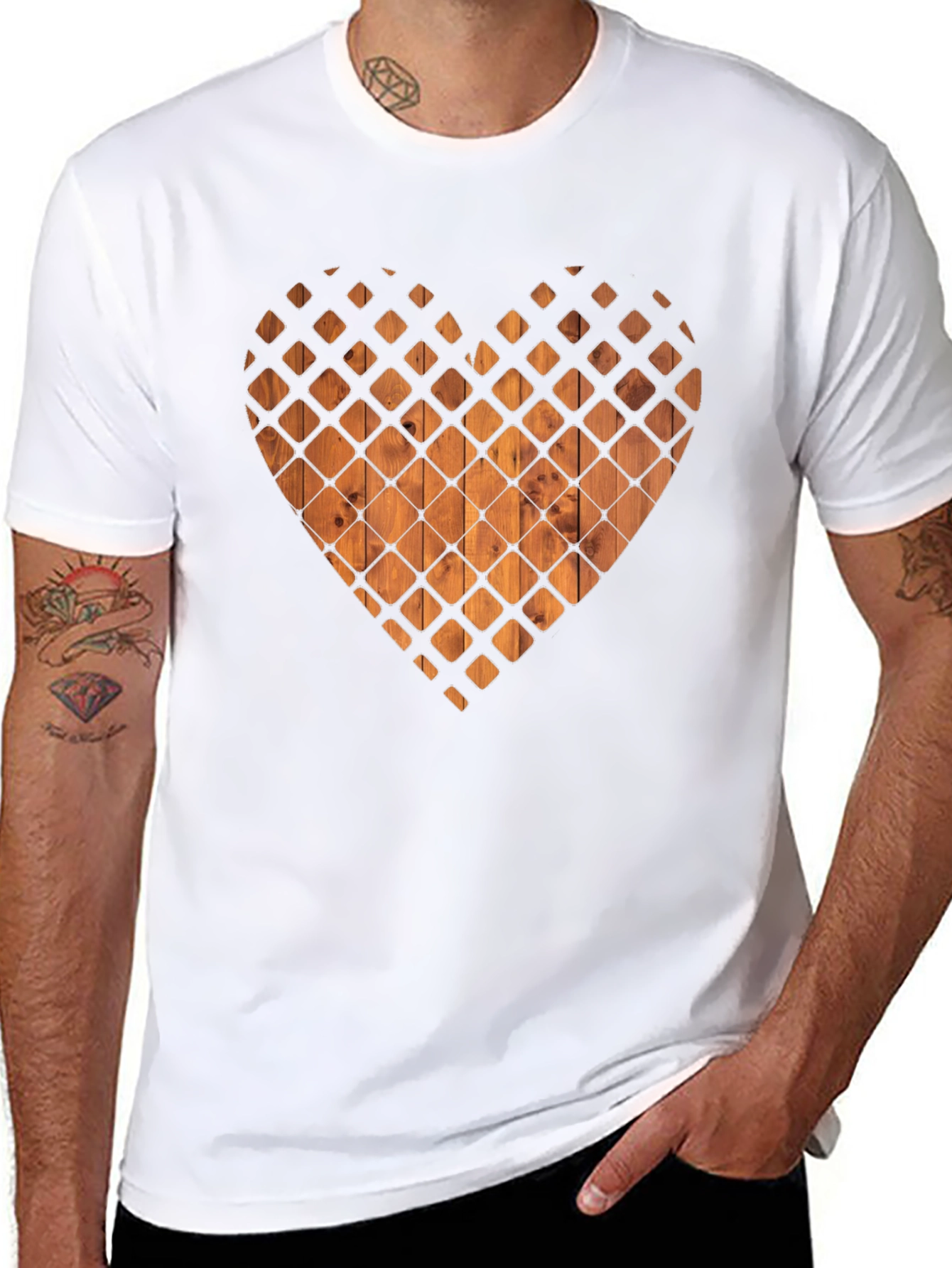 Wooden Heart Graphic Tee - Stylish Black T-Shirt
