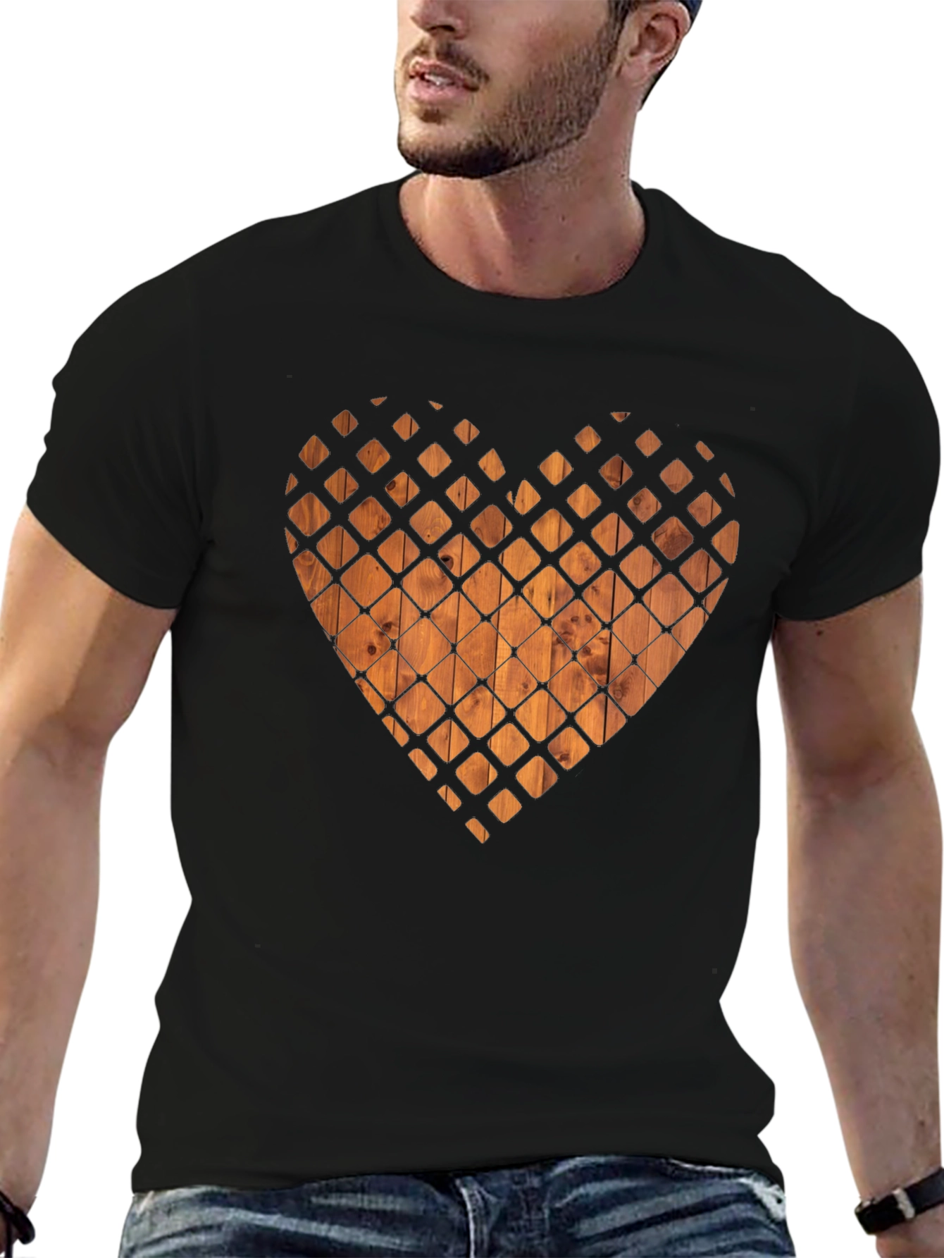Wooden Heart Graphic Tee - Stylish Black T-Shirt