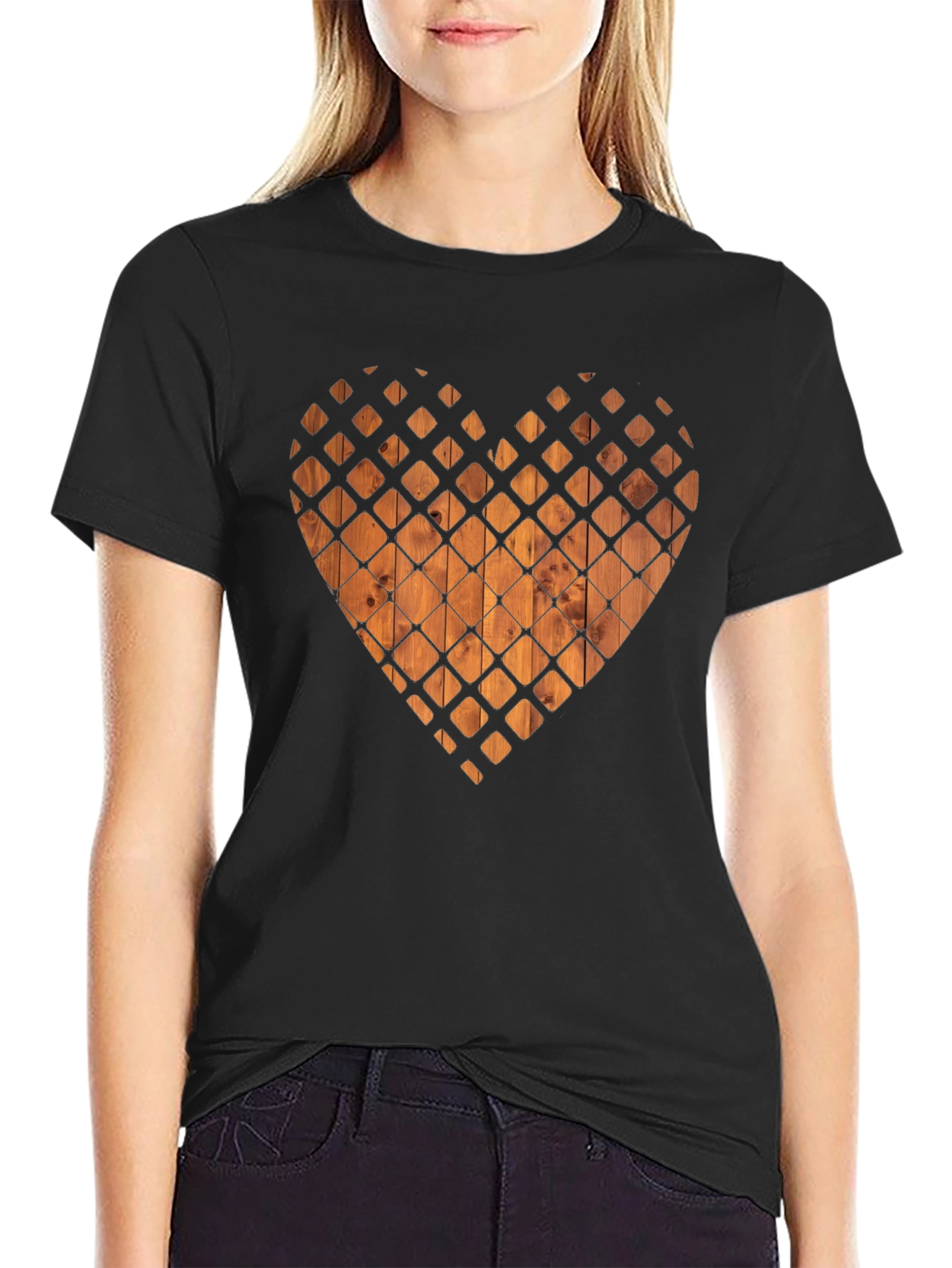 Wooden Heart Graphic Tee - Stylish Black T-Shirt