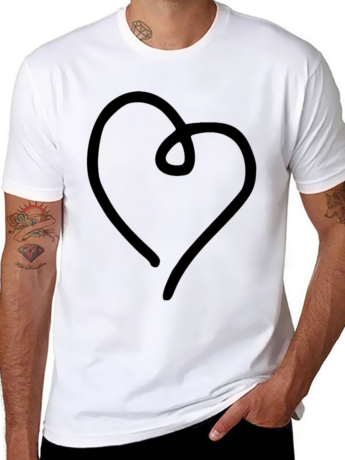 Modern Heart Line Art Black T-Shirt
