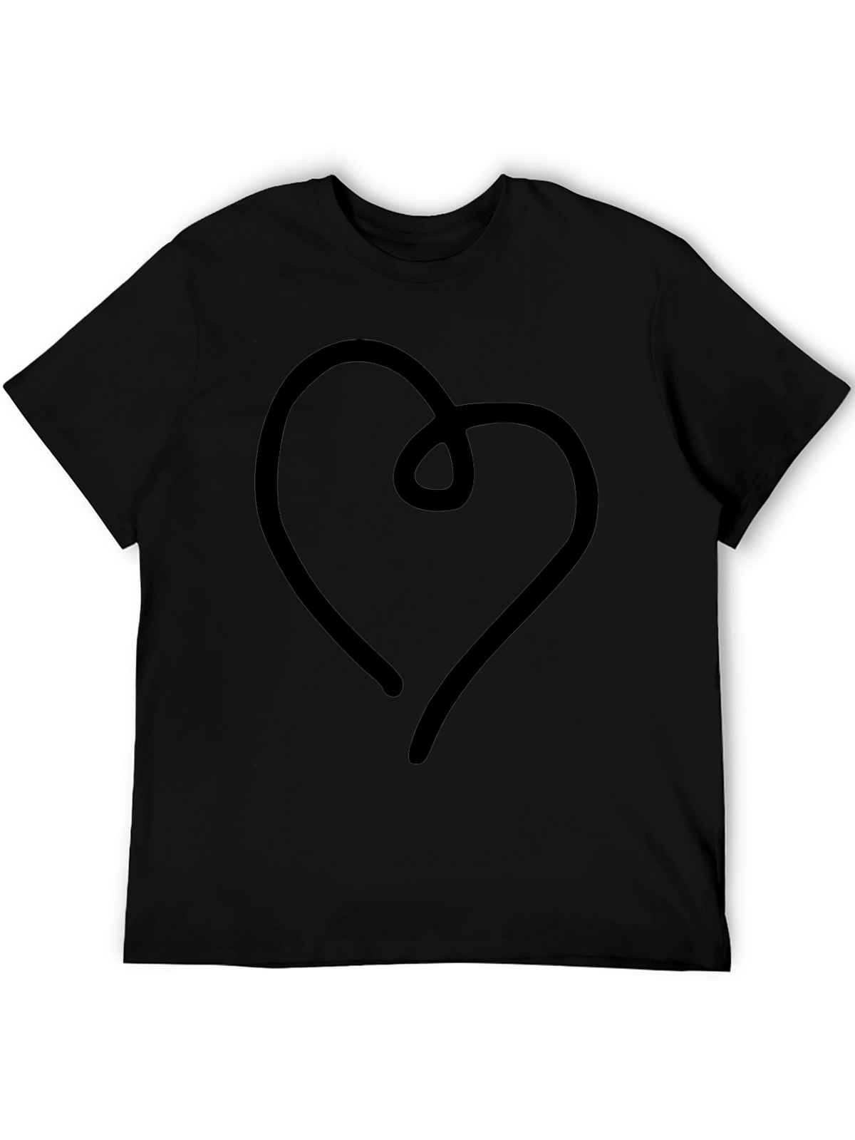 Modern Heart Line Art Black T-Shirt