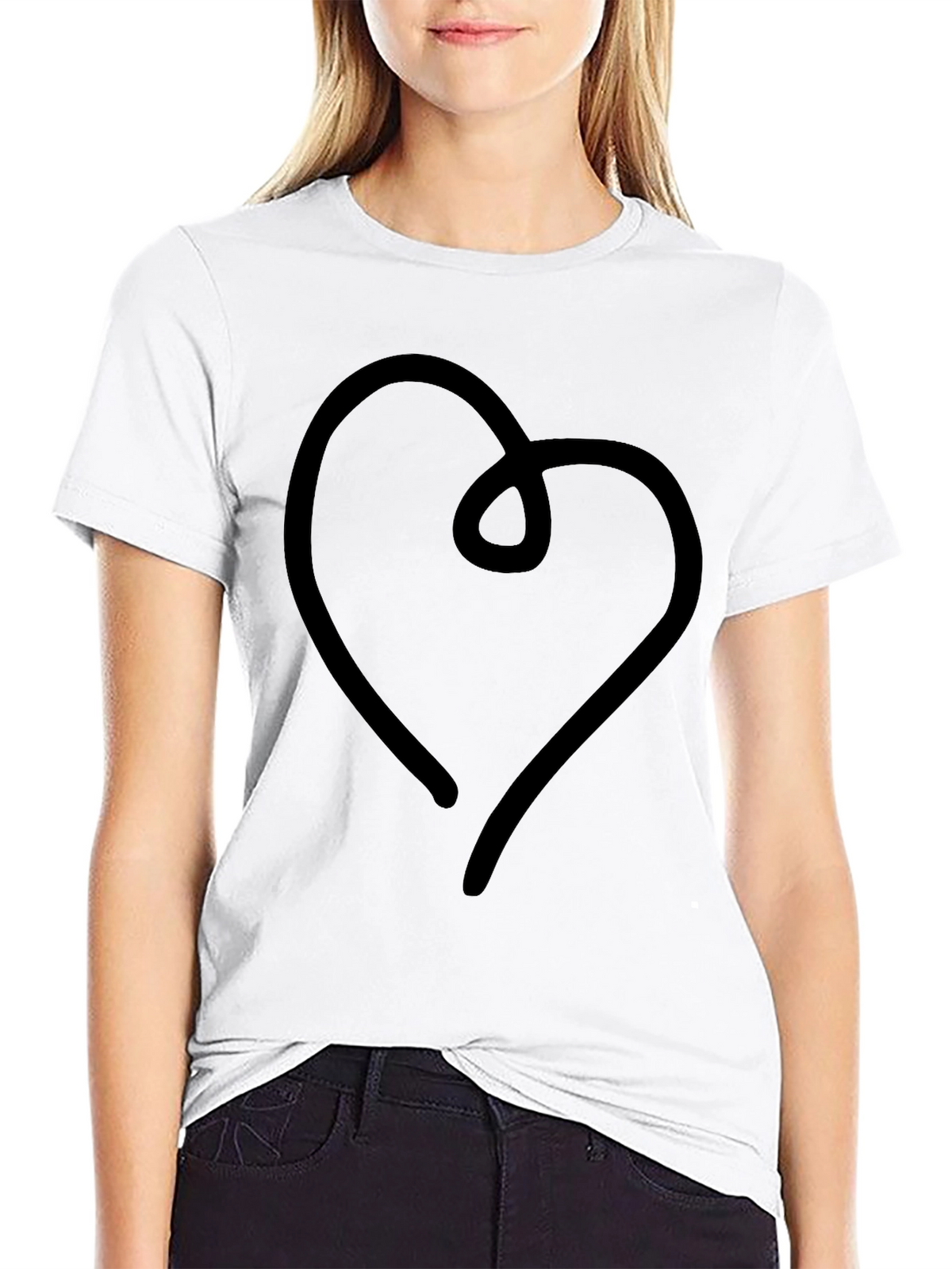 Modern Heart Line Art Black T-Shirt