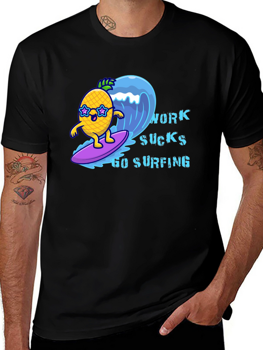 Pineapple Surfer Graphic T-Shirt - Work Sucks Go Surfing