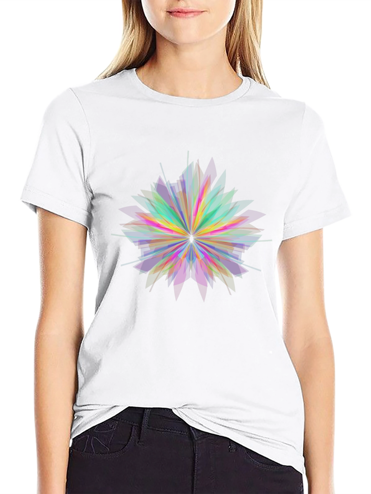 Geometric Flower Graphic Black T-Shirt