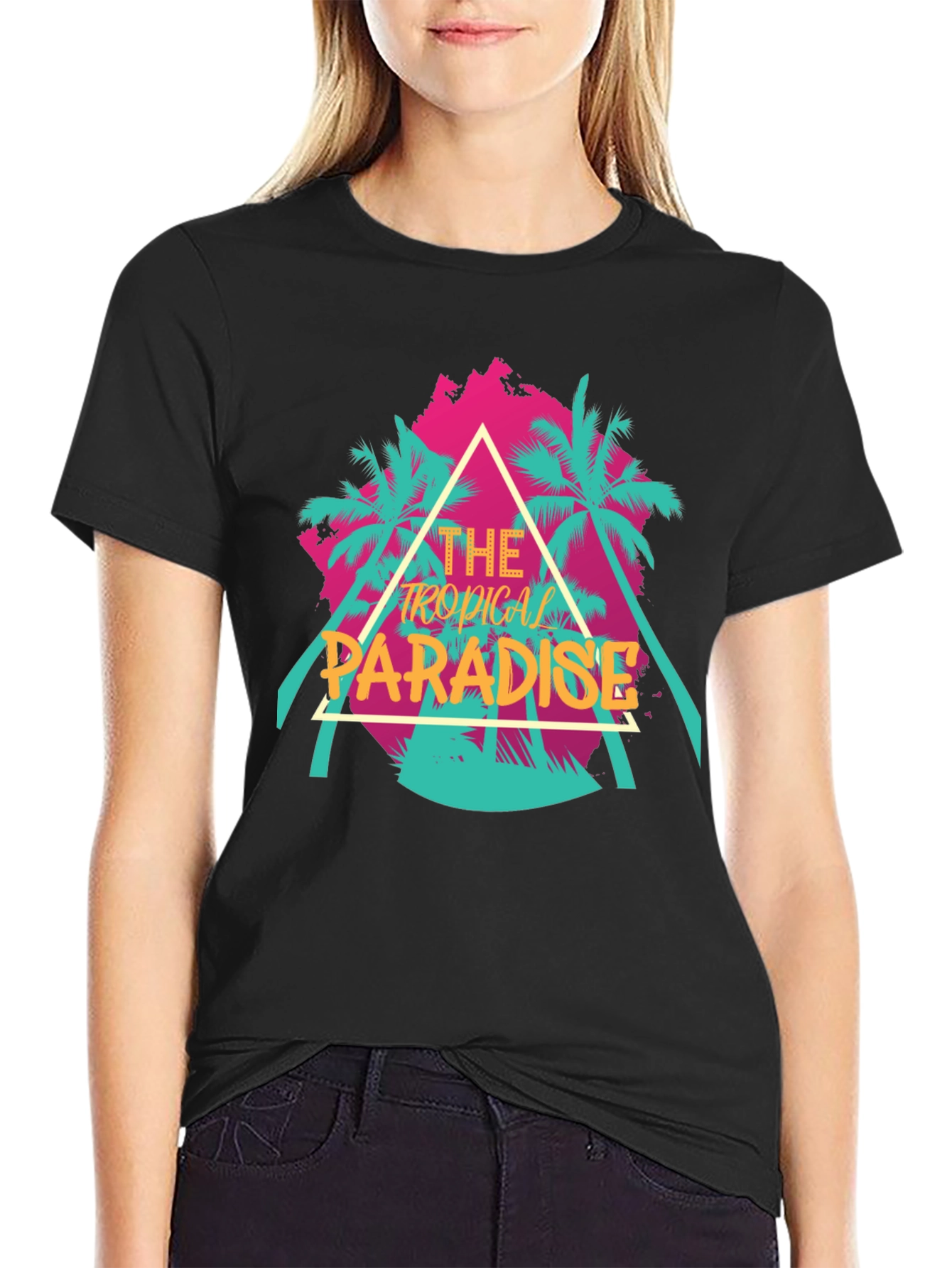 Tropical Paradise Graphic Tee - Black Cotton T-Shirt