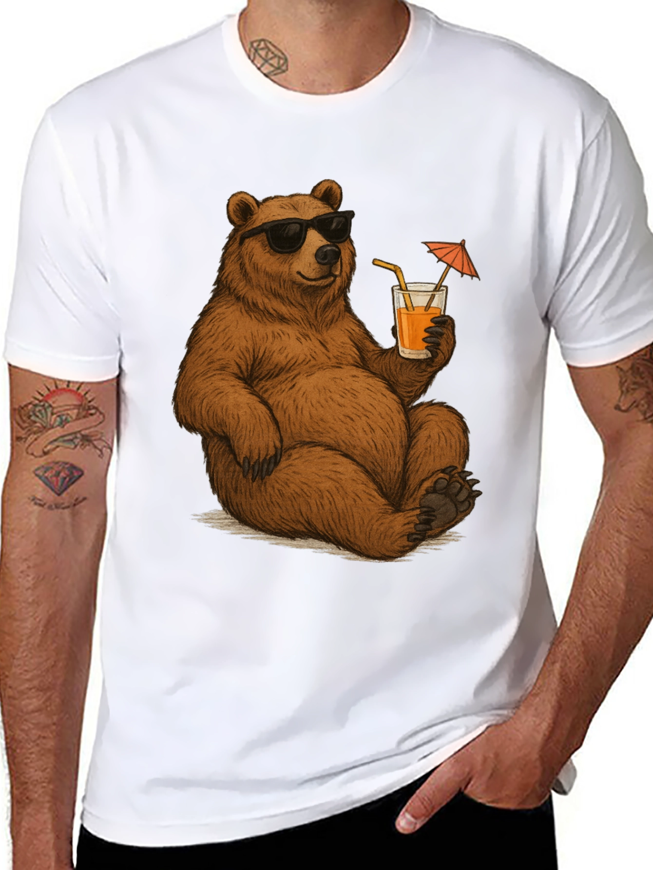 Bear with Shades & Drink Black T-Shirt