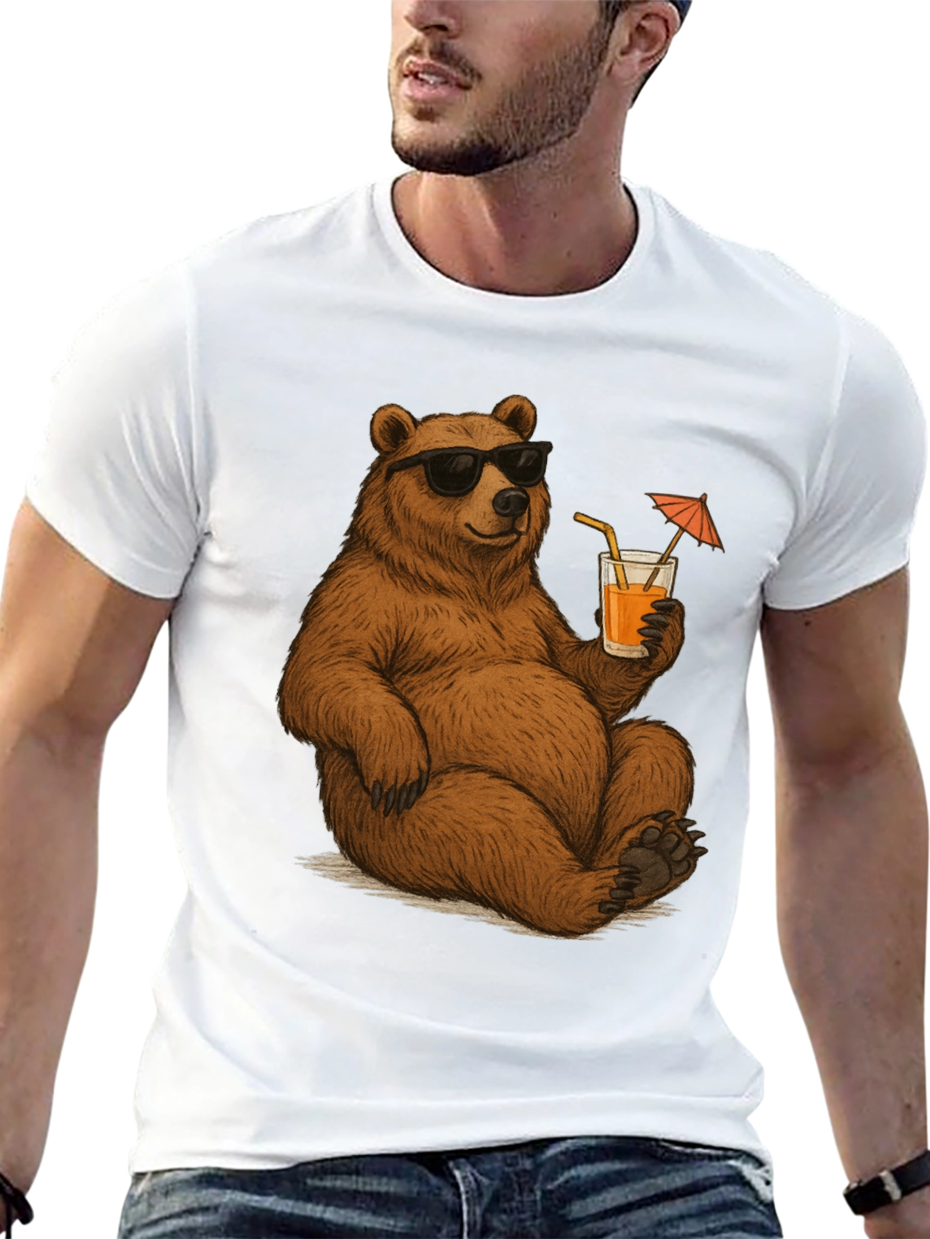 Bear with Shades & Drink Black T-Shirt