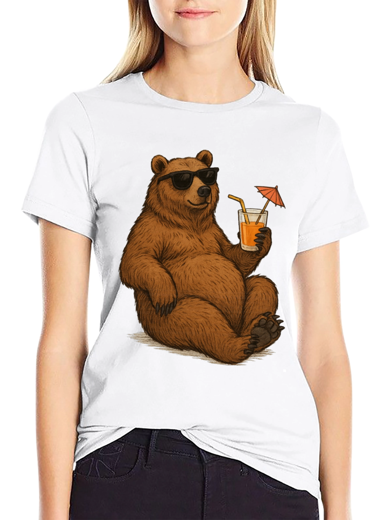 Bear with Shades & Drink Black T-Shirt