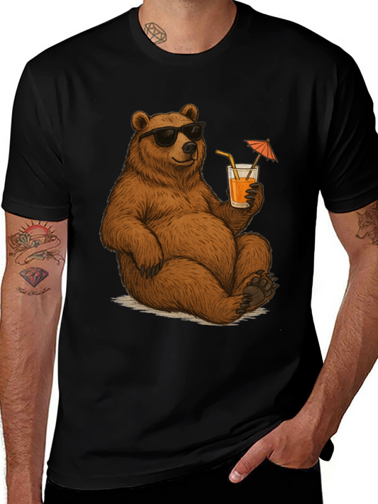 Bear with Shades & Drink Black T-Shirt