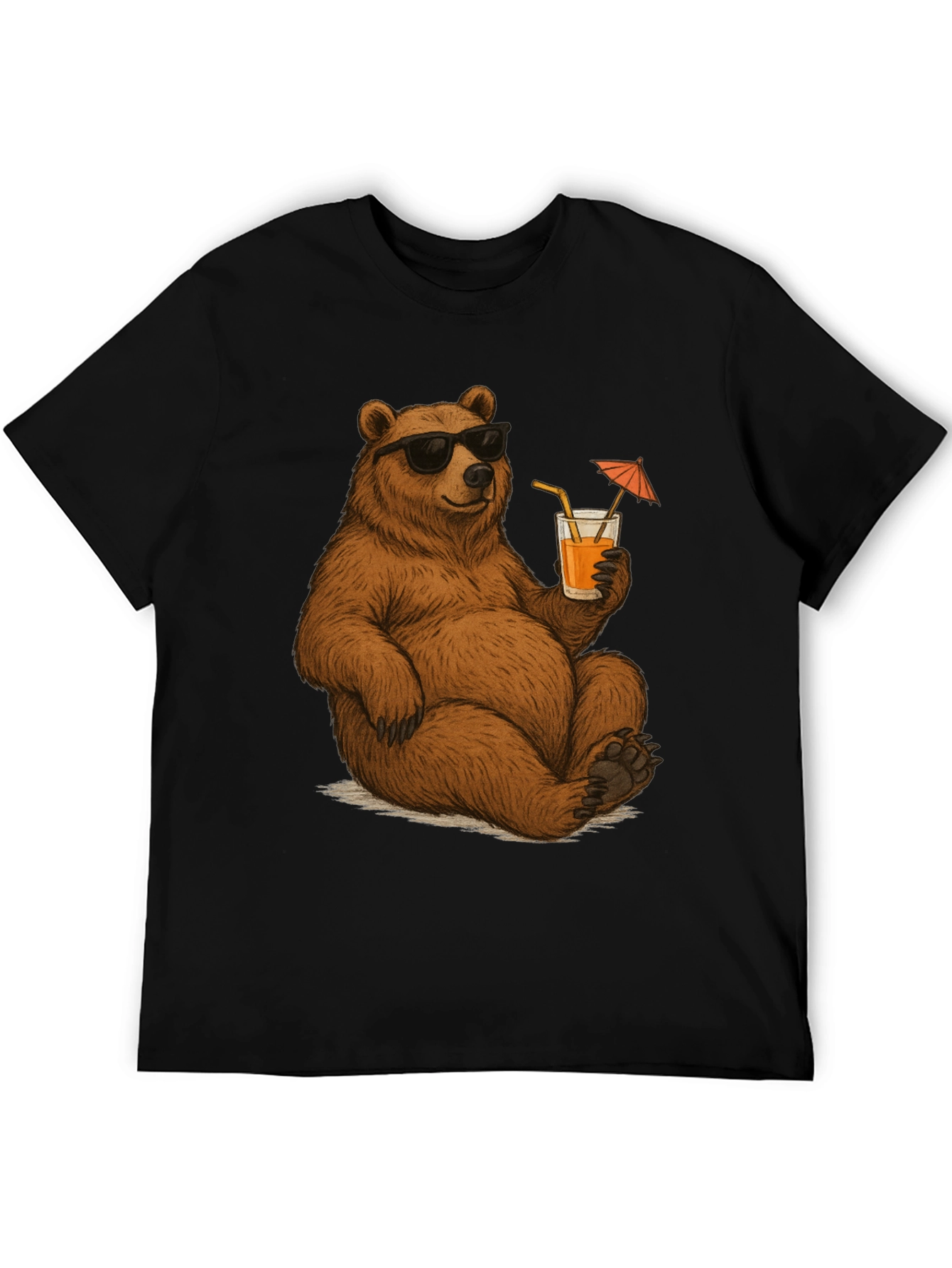 Bear with Shades & Drink Black T-Shirt