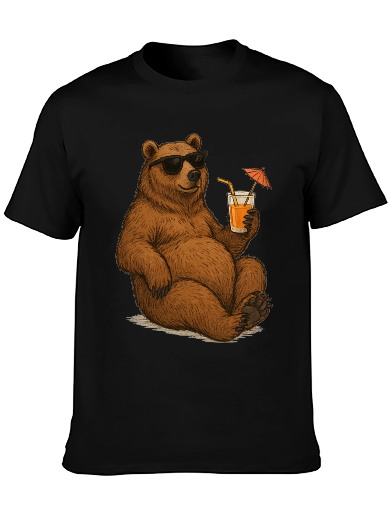 Bear with Shades & Drink Black T-Shirt