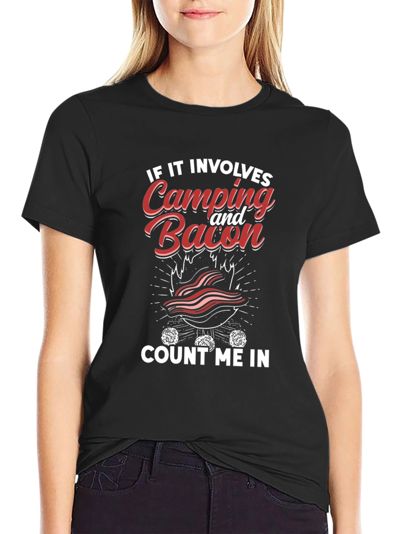 Camping and Bacon Black T-Shirt