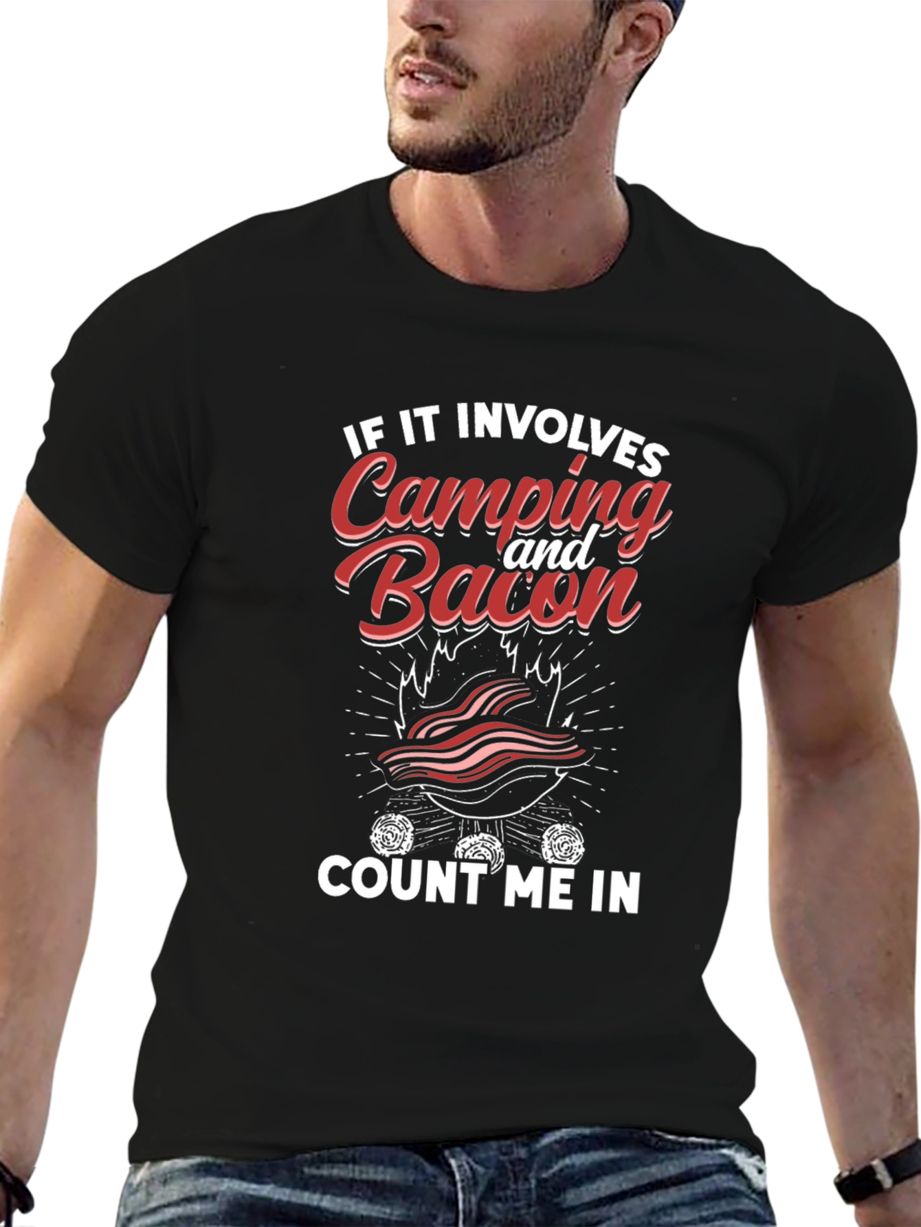 Camping and Bacon Black T-Shirt