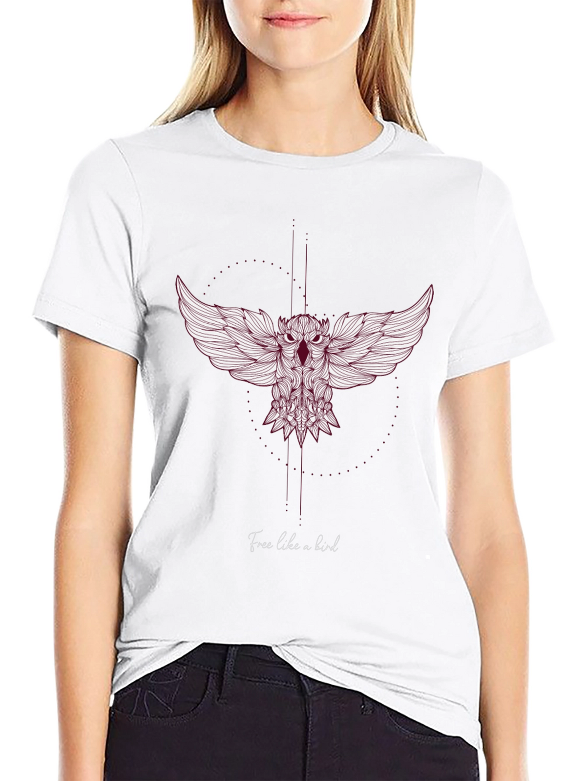 Mens Black T-Shirt with Artistic Owl Design