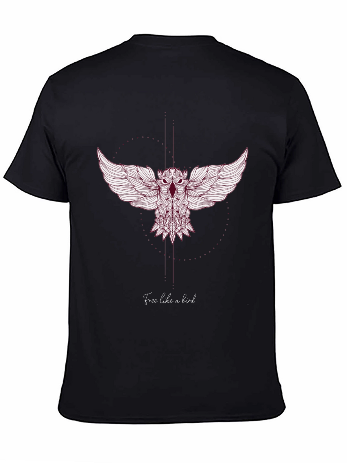 Mens Black T-Shirt with Artistic Owl Design