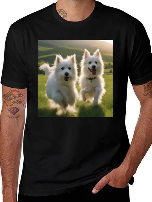 Playful Pups Graphic Tee - Black Cotton Blend