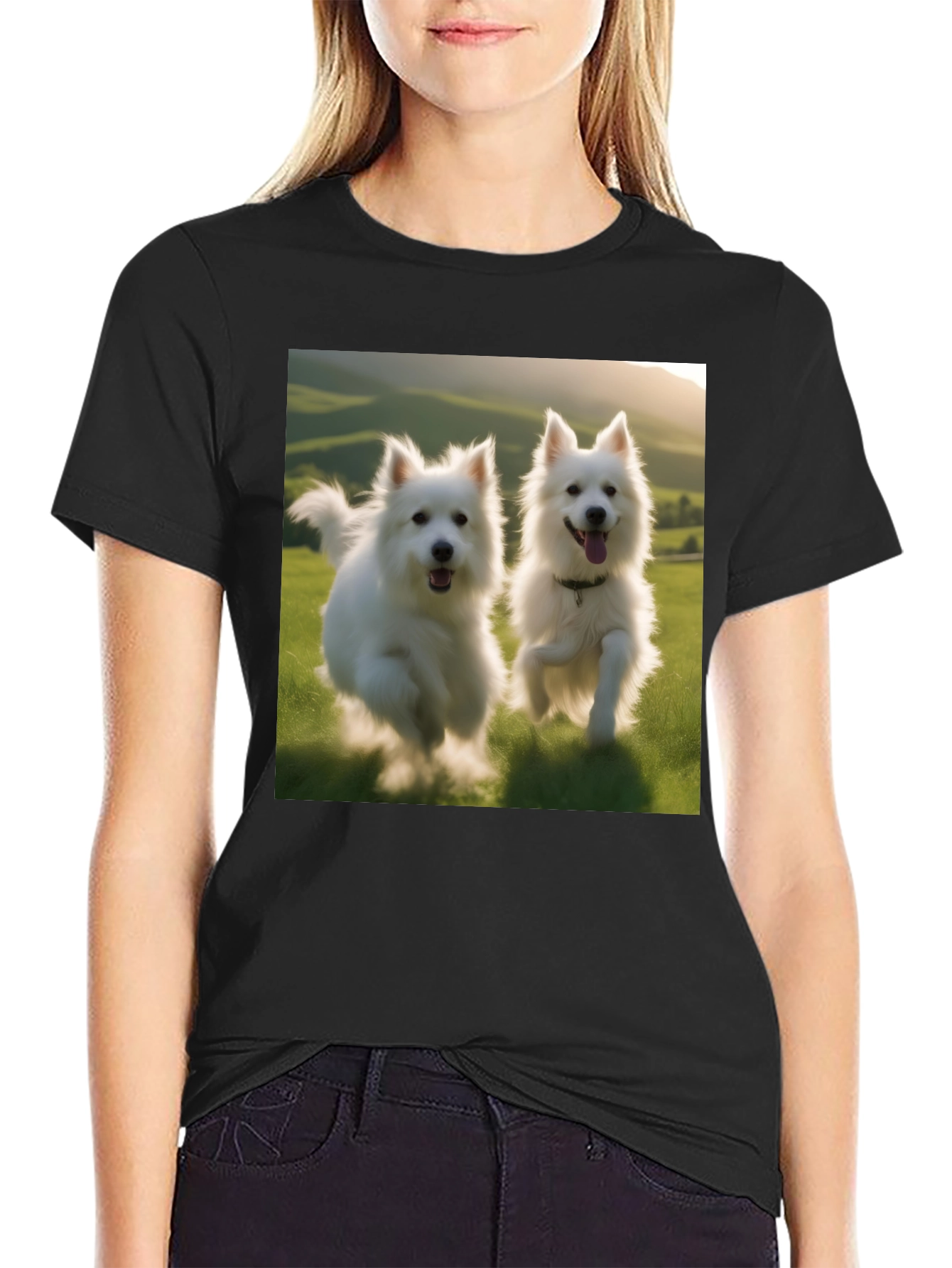 Playful Pups Graphic Tee - Black Cotton Blend