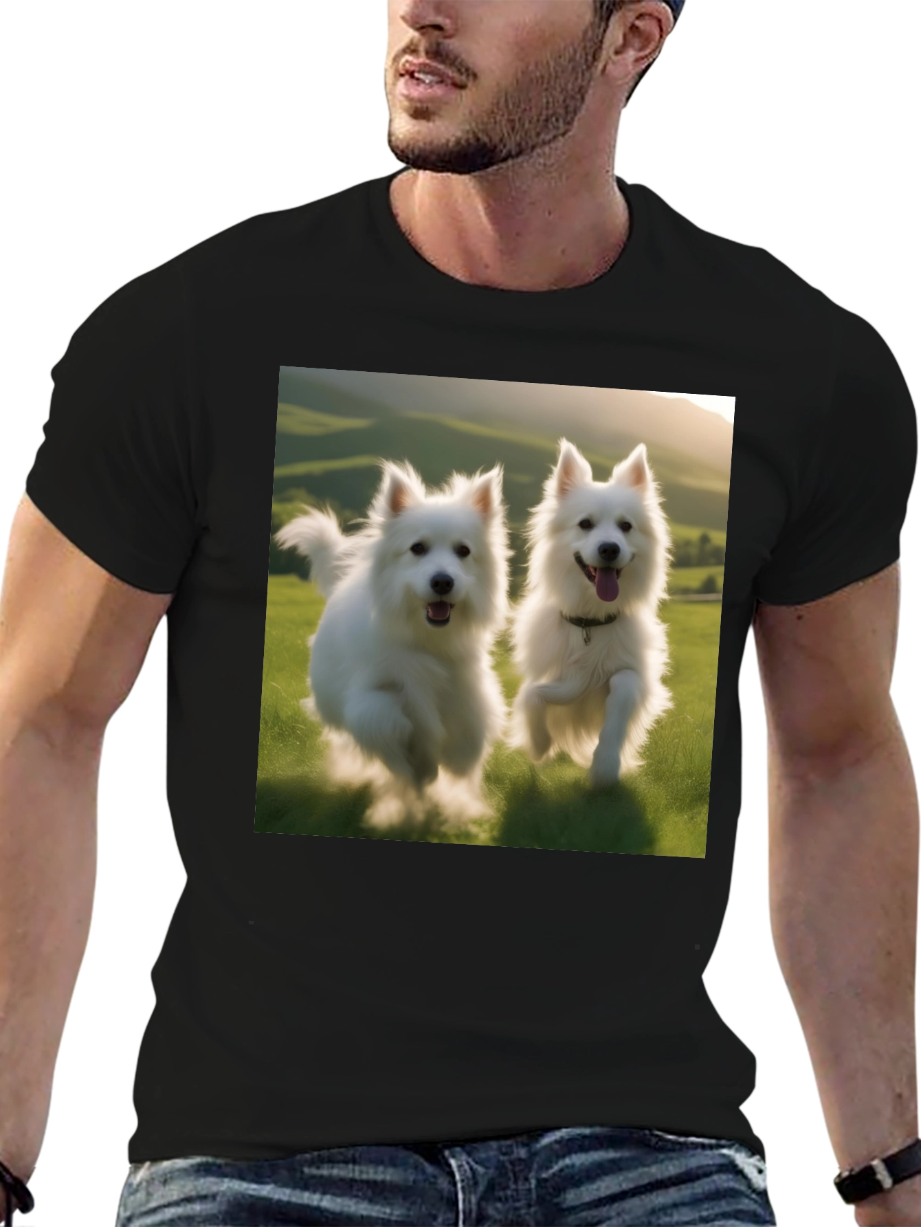 Playful Pups Graphic Tee - Black Cotton Blend